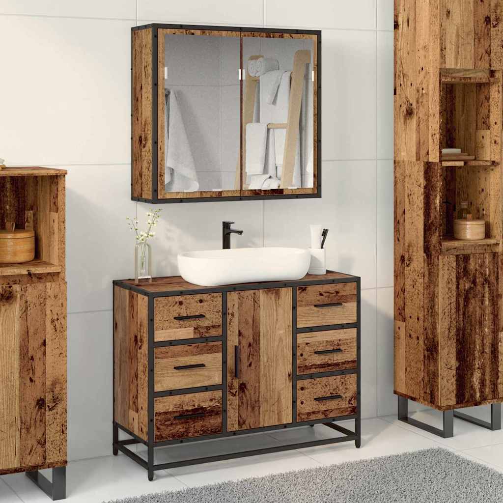 vidaXL 2-delige Badkamermeubelset bewerkt hout bruin eikenkleur - Aashly