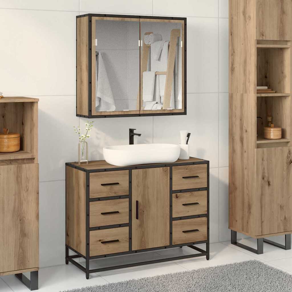 vidaXL 2-delige Badkamermeubelset bewerkt hout bruin eikenkleur - Aashly