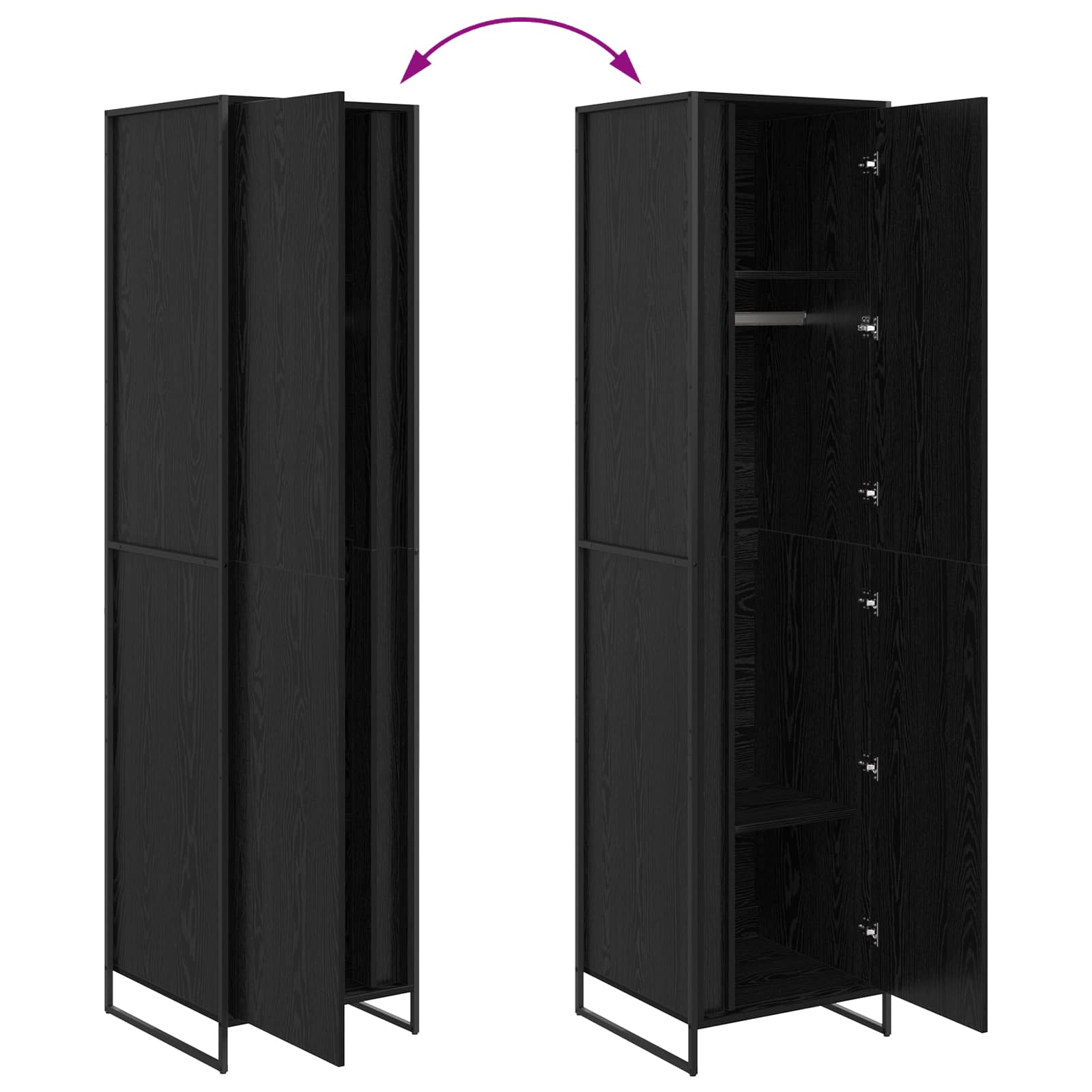 vidaXL Warderobe 2 pcs Zwart Eiken 50 x 50 x 200 cm Bewerkt hout