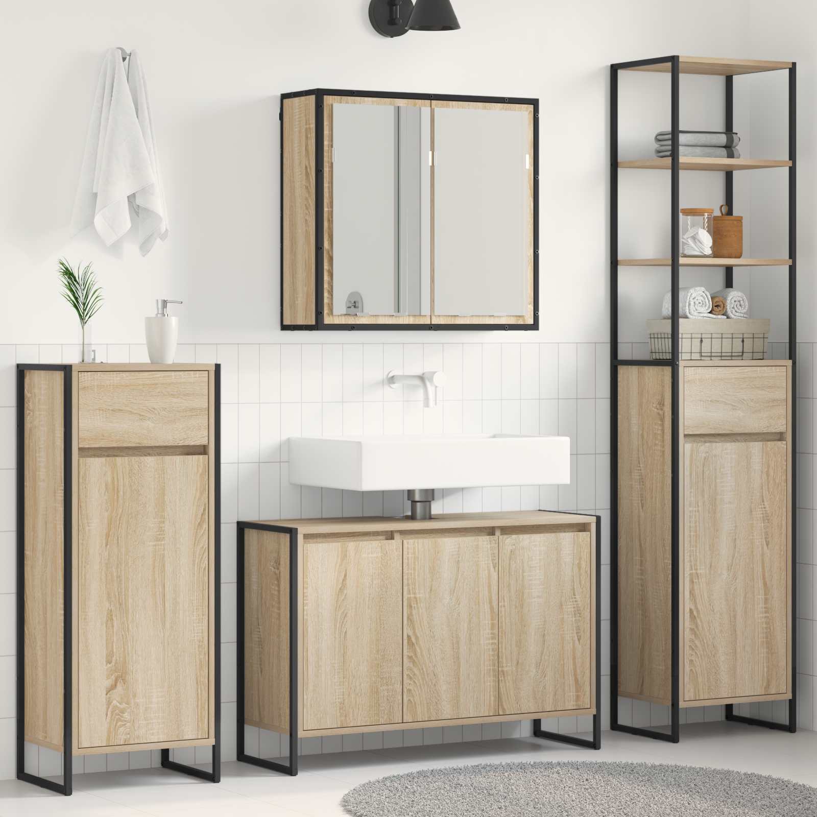 vidaXL Badkamermeubelset met lade met plank Zwart Eiken Bewerkt hout