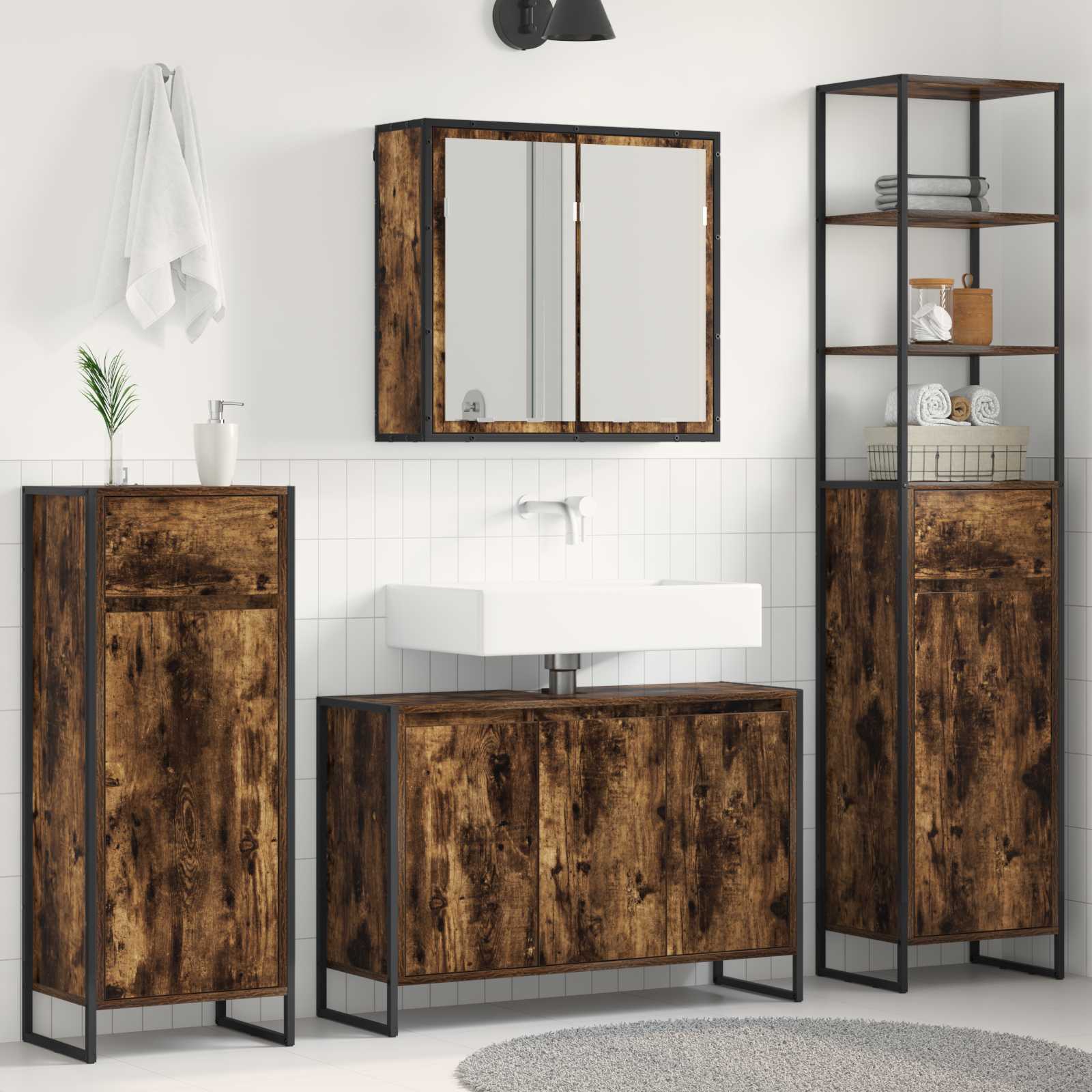 vidaXL Badkamermeubelset met lade met plank Zwart Eiken Bewerkt hout