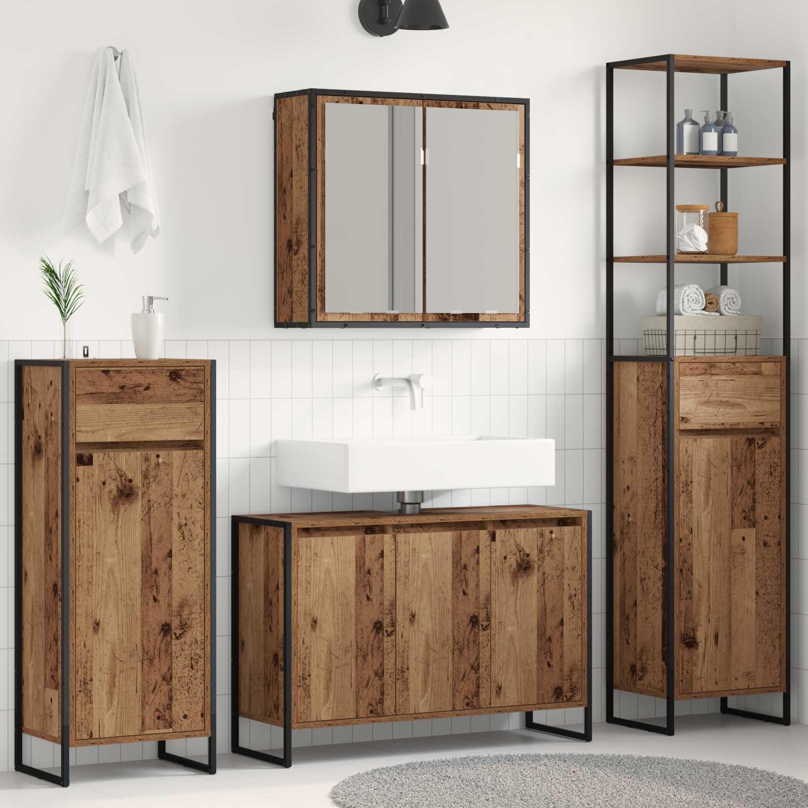 vidaXL Badkamermeubelset met lade met plank Zwart Eiken Bewerkt hout