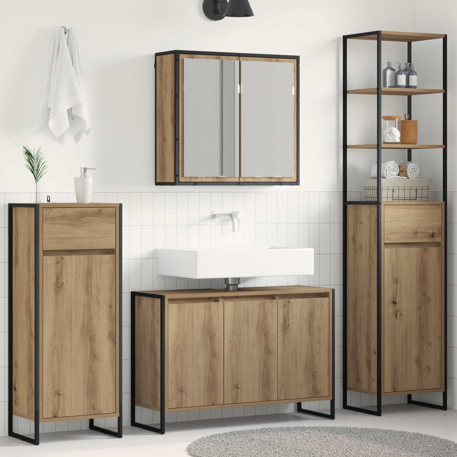 vidaXL Badkamermeubelset met lade met plank Zwart Eiken Bewerkt hout