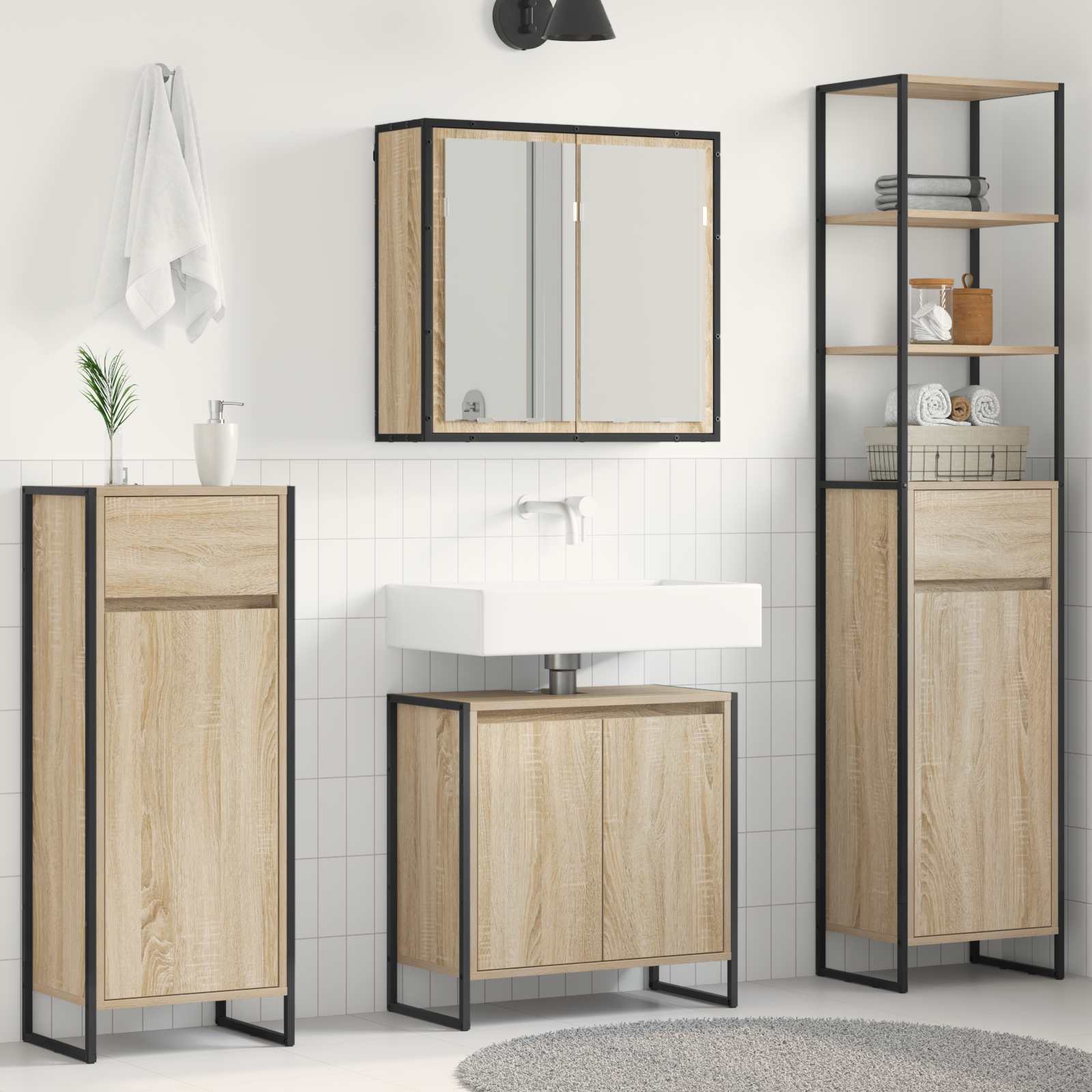 vidaXL Badkamermeubelset met lade met plank Zwart Eiken Bewerkt hout