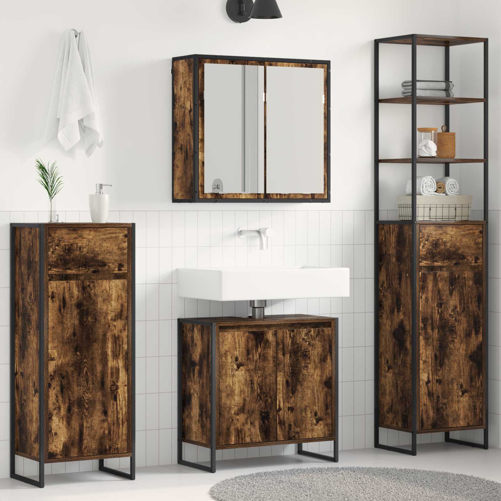 vidaXL Badkamermeubelset met lade met plank Zwart Eiken Bewerkt hout