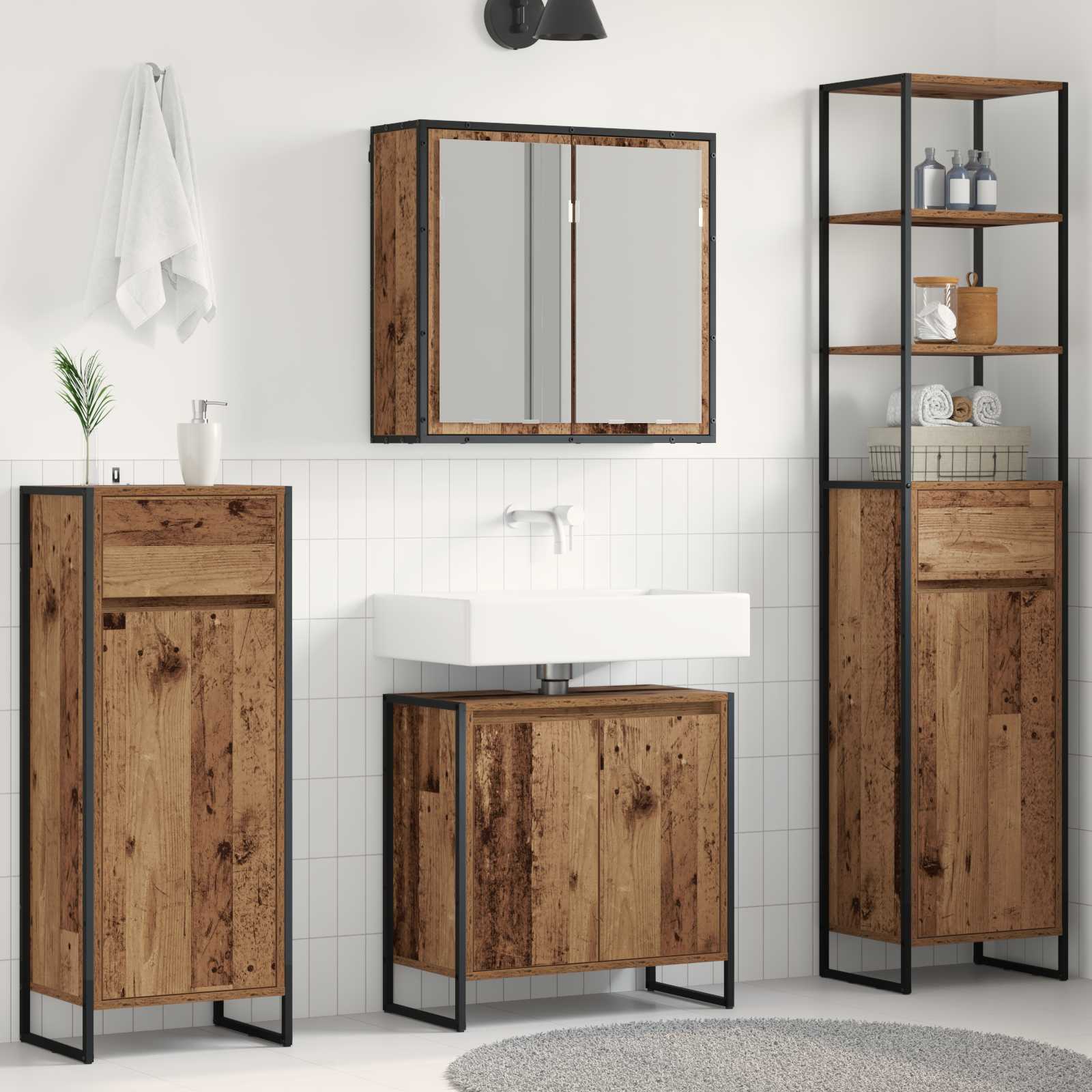 vidaXL Badkamermeubelset met lade met plank Zwart Eiken Bewerkt hout