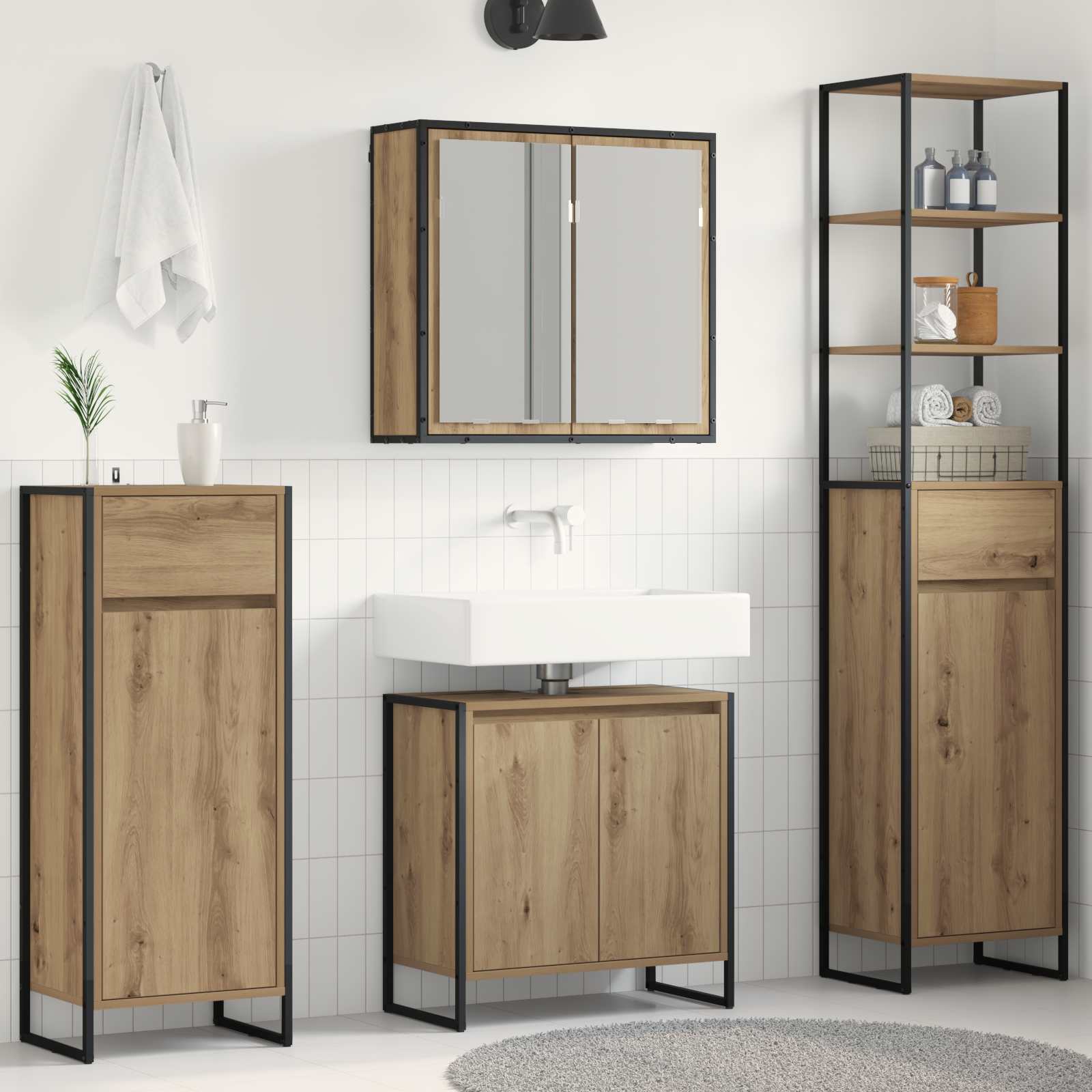 vidaXL Badkamermeubelset met lade met plank Zwart Eiken Bewerkt hout