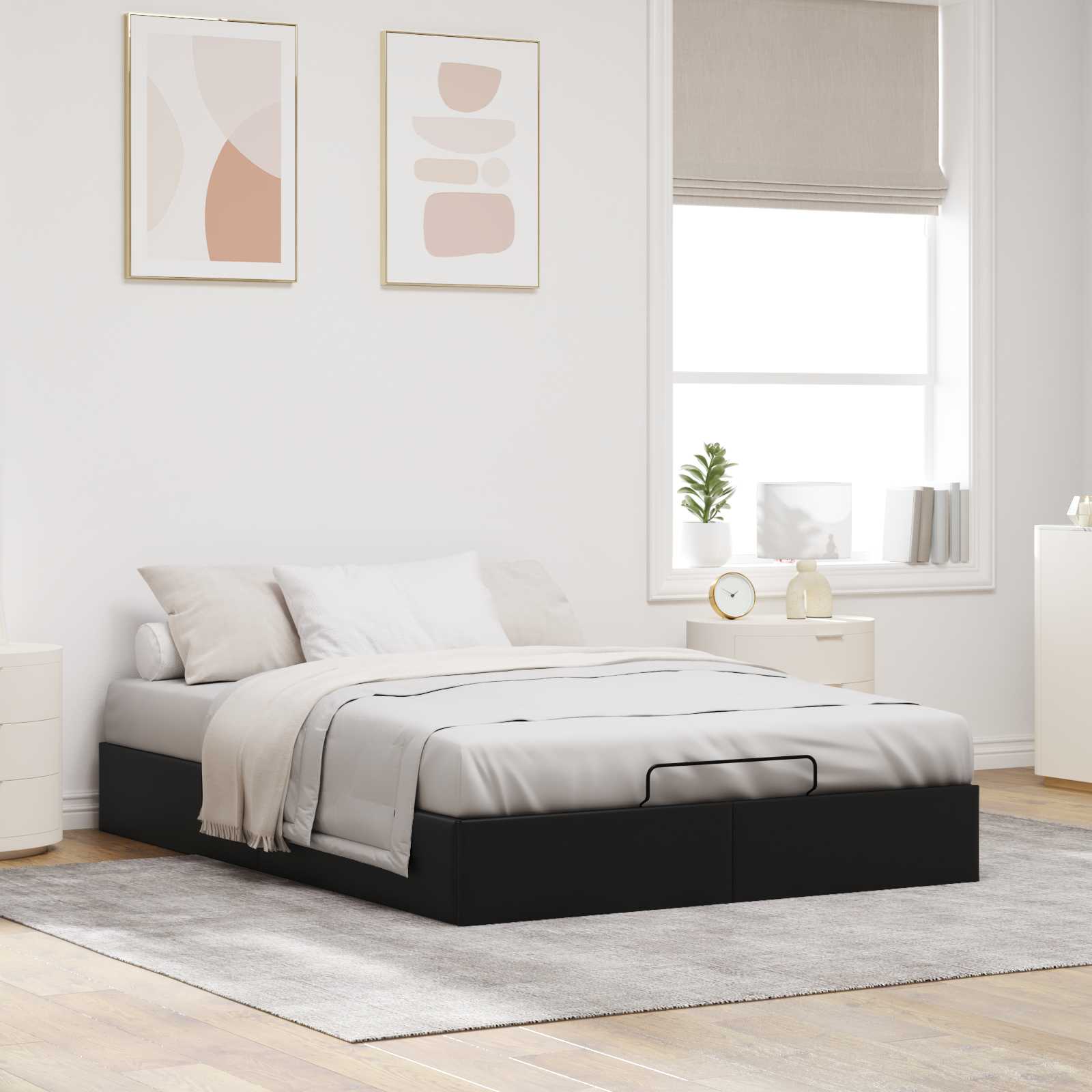 vidaXL Ottoman Bedframe Zwart King size Kunstleer
