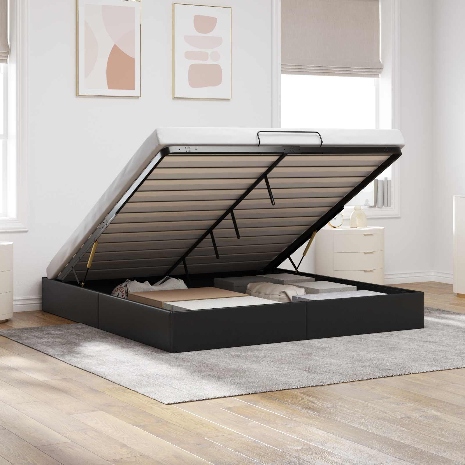 vidaXL Ottoman Bedframe Zwart King size Kunstleer