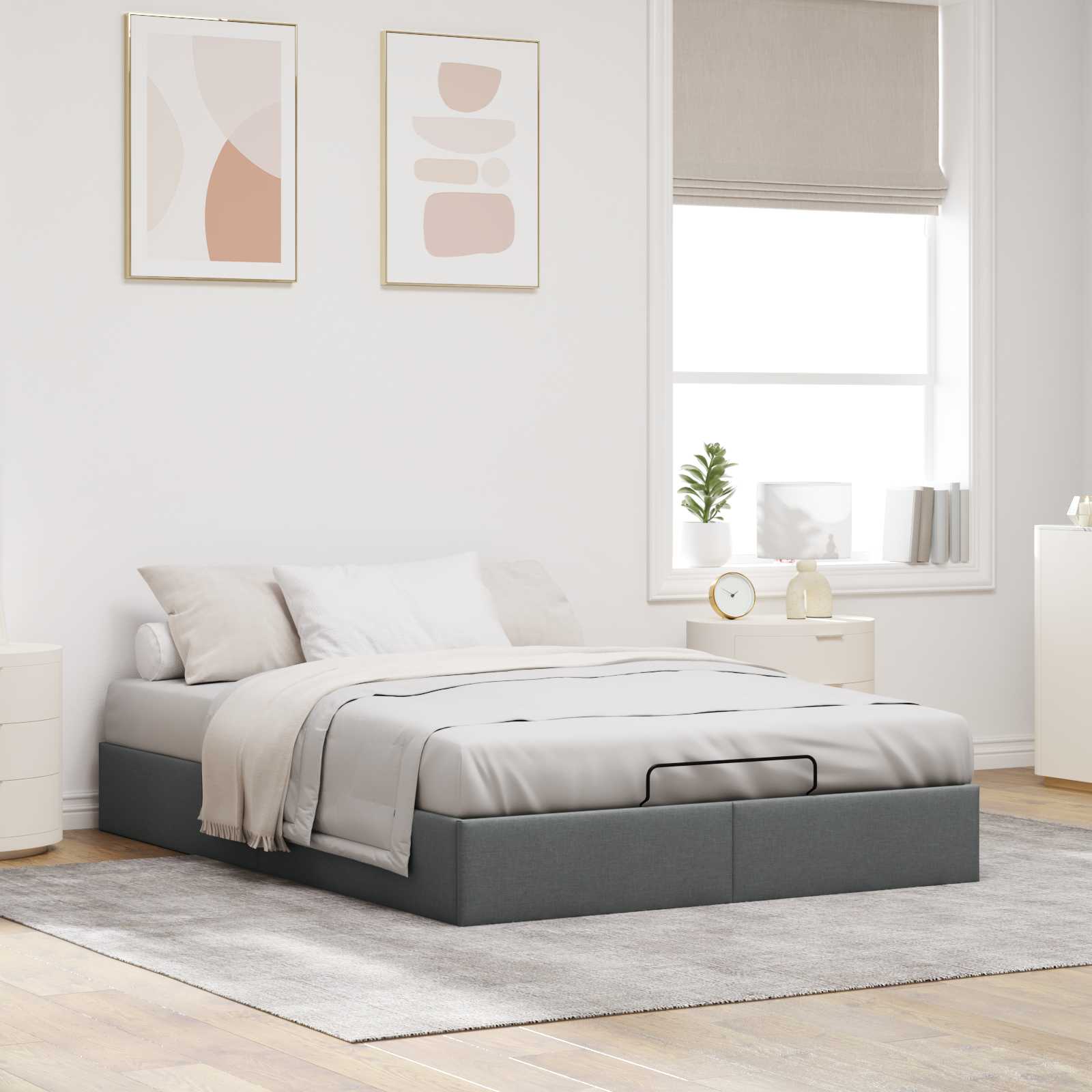 vidaXL Ottoman Bedframe Donkergrijs 153 x 203 cm Stof