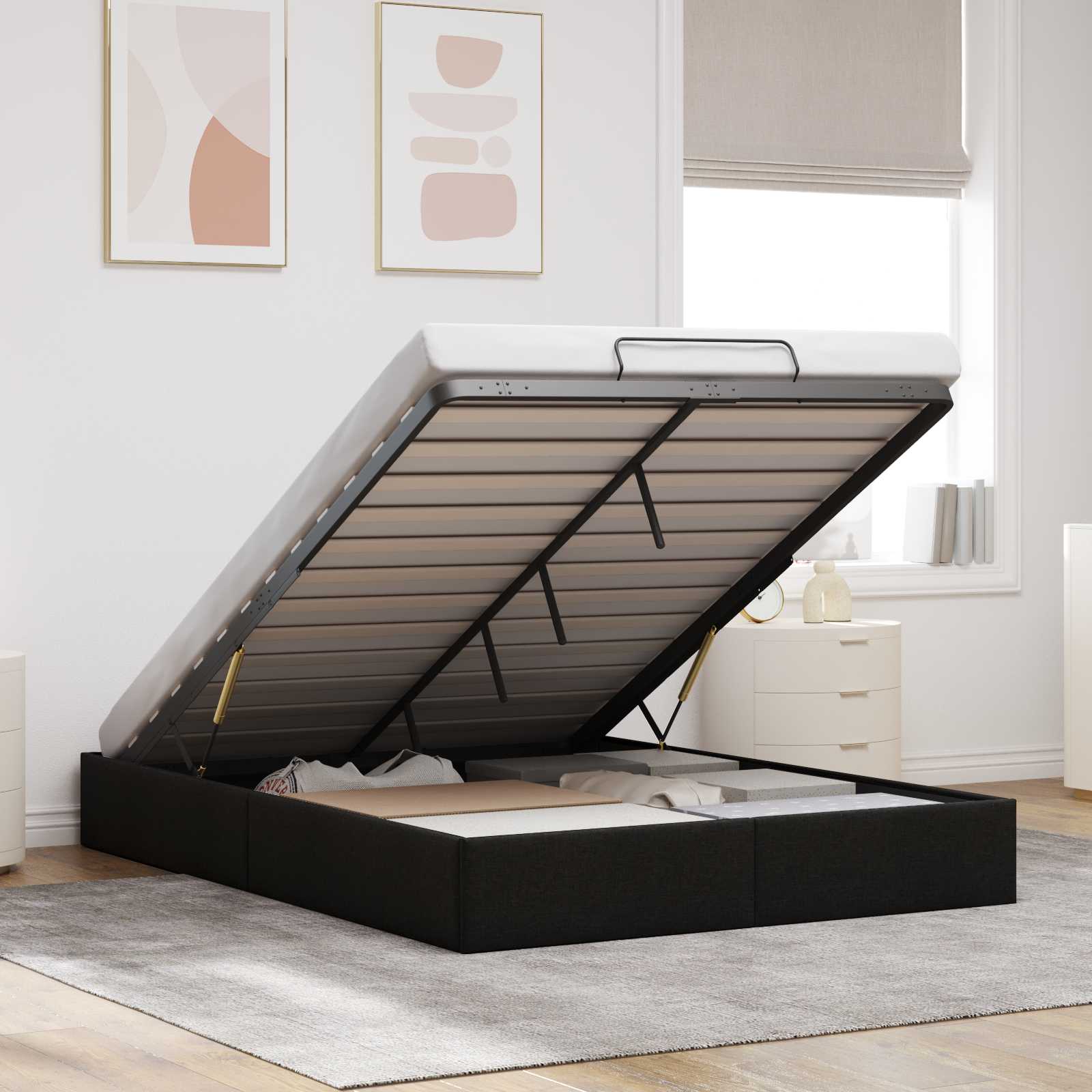 vidaXL Ottoman Bedframe Donkergrijs 153 x 203 cm Stof