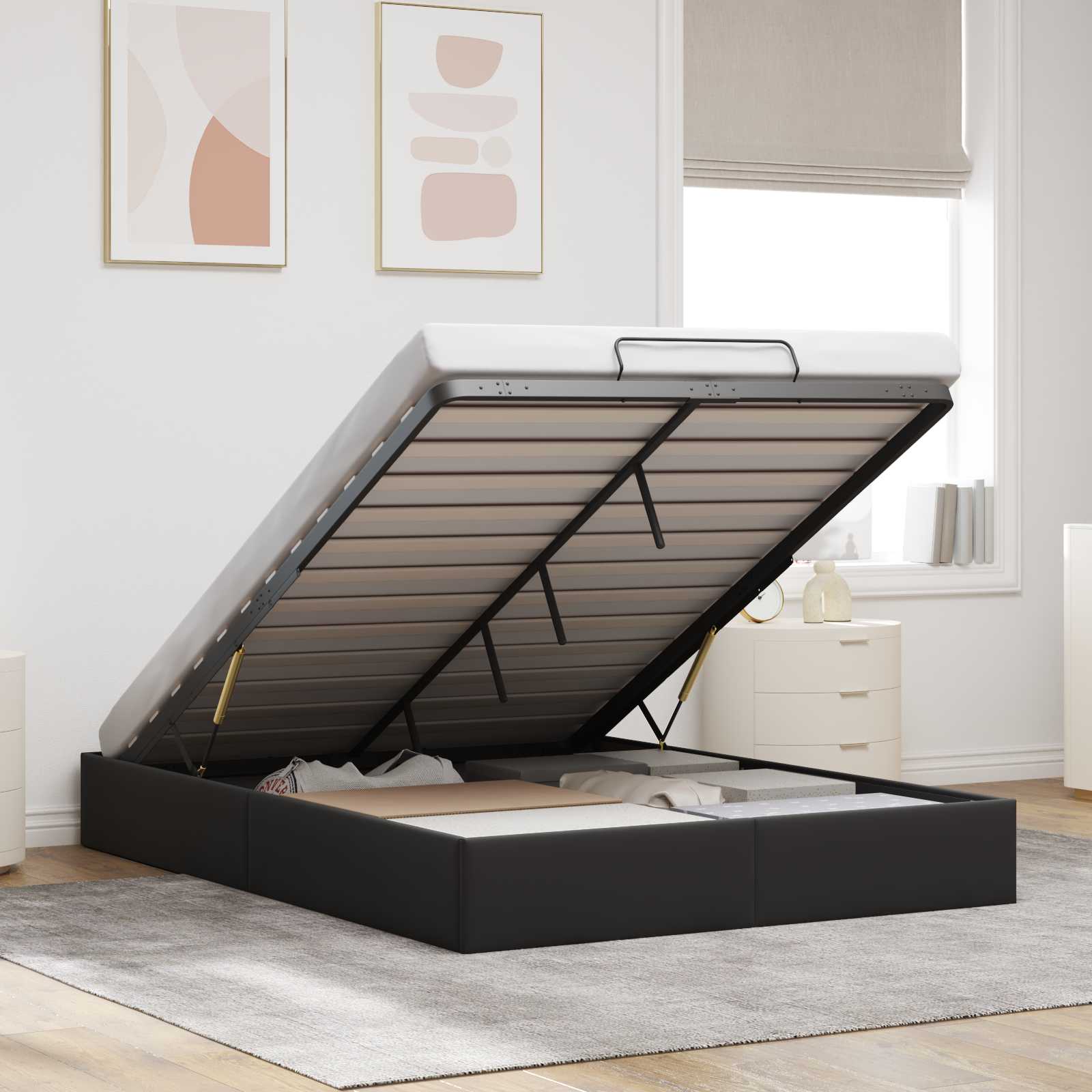 vidaXL Ottoman Bedframe Zwart 153 x 203 cm Fluweel