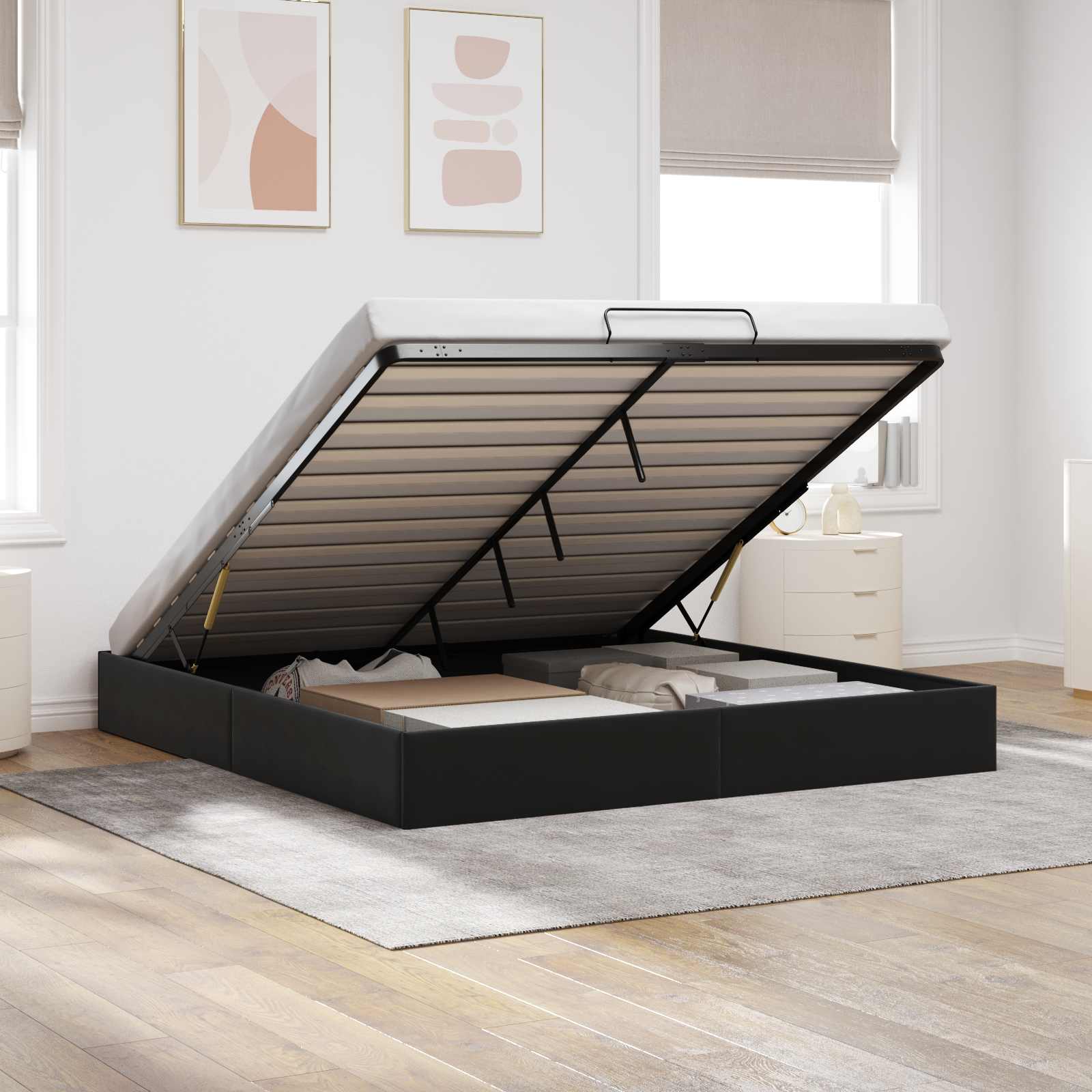vidaXL Ottoman Bedframe Zwart 153 x 203 cm Fluweel