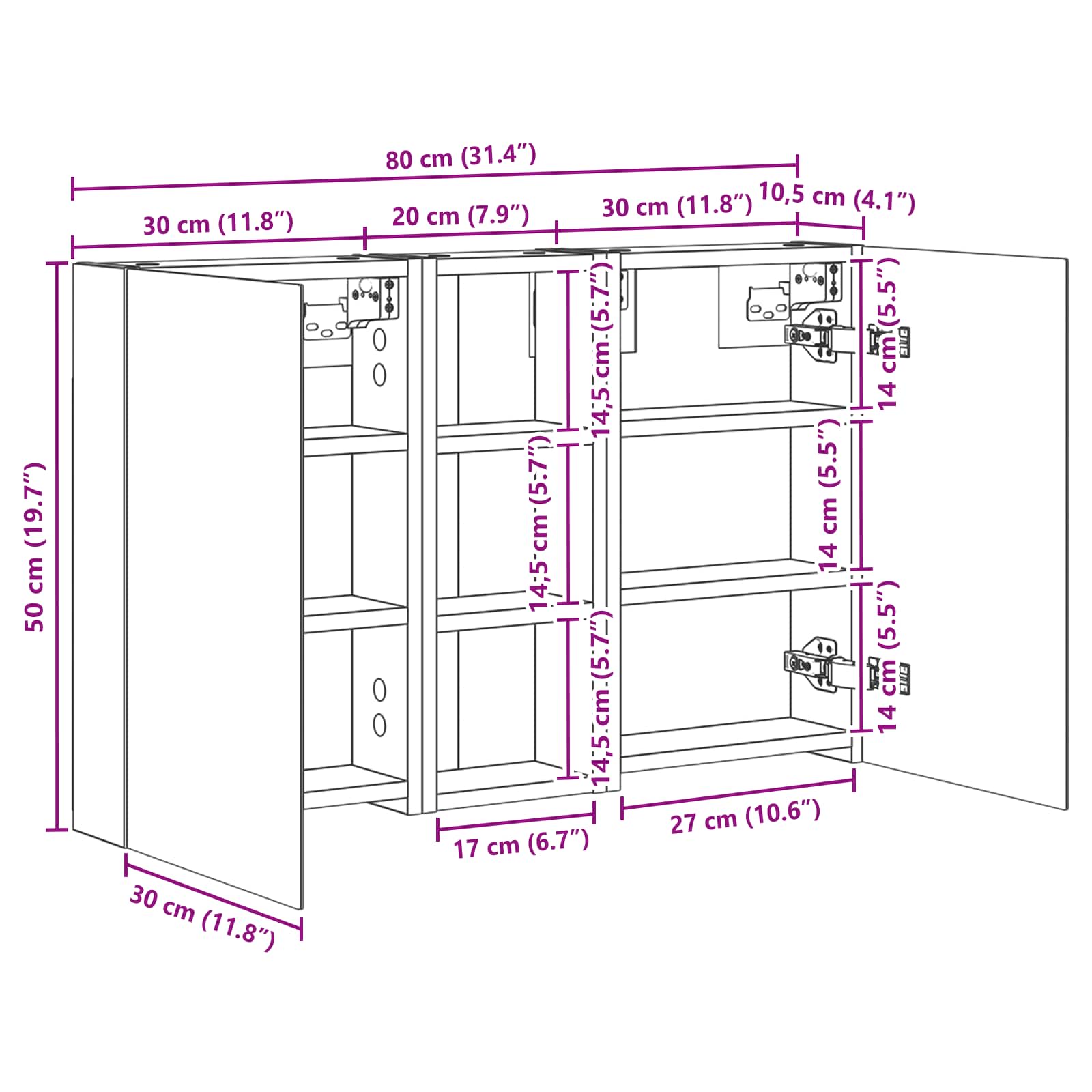 vidaXL Badkamerkastenset 3 pcs 80 x 10,5 x 50 cm Bewerkt hout