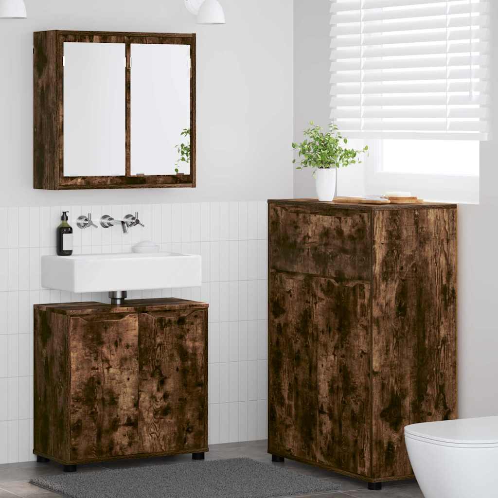 vidaXL Badkamermeubelset met lade met plank 3 pcs Wit Bewerkt hout