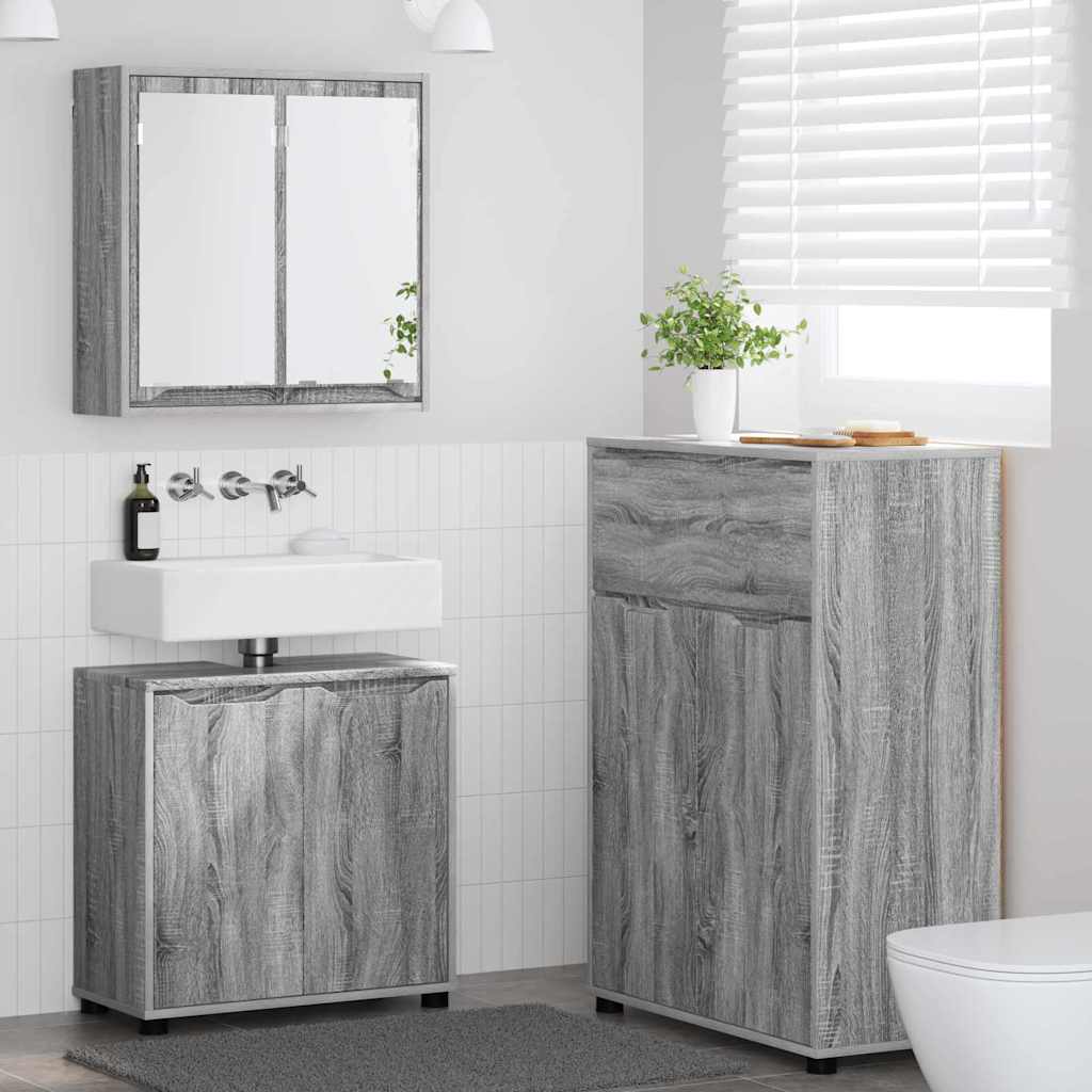 vidaXL Badkamermeubelset met lade met plank 3 pcs Wit Bewerkt hout