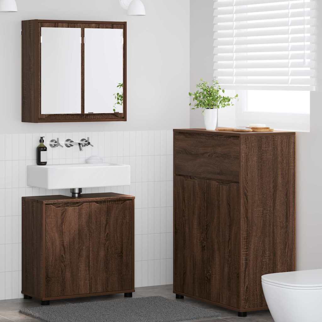 vidaXL Badkamermeubelset met lade met plank 3 pcs Wit Bewerkt hout