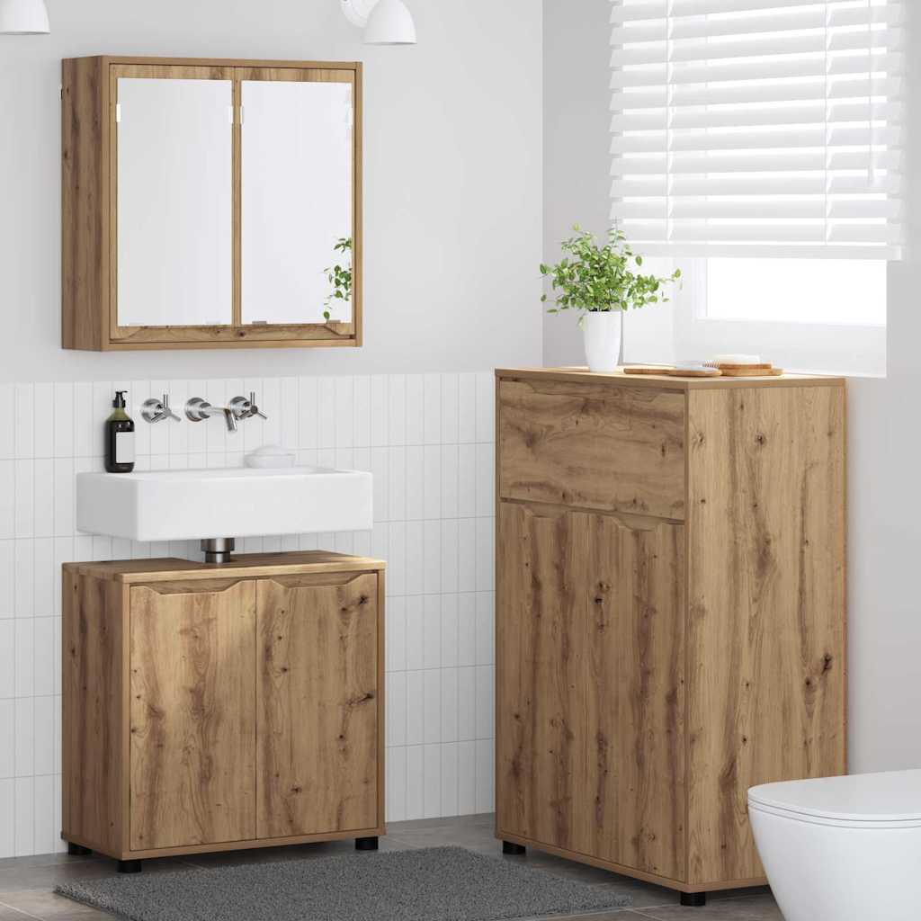 vidaXL Badkamermeubelset met lade met plank 3 pcs Wit Bewerkt hout