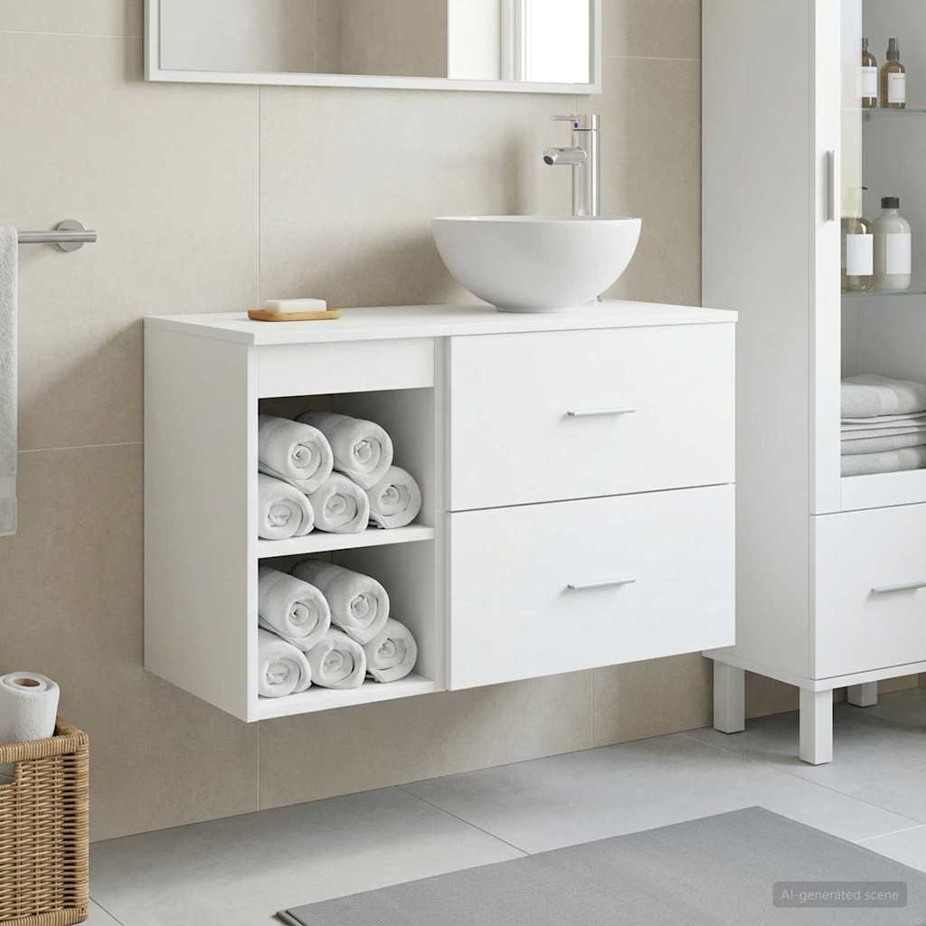 vidaXL Badkamermeubelset 2 pcs Wit Bewerkt hout