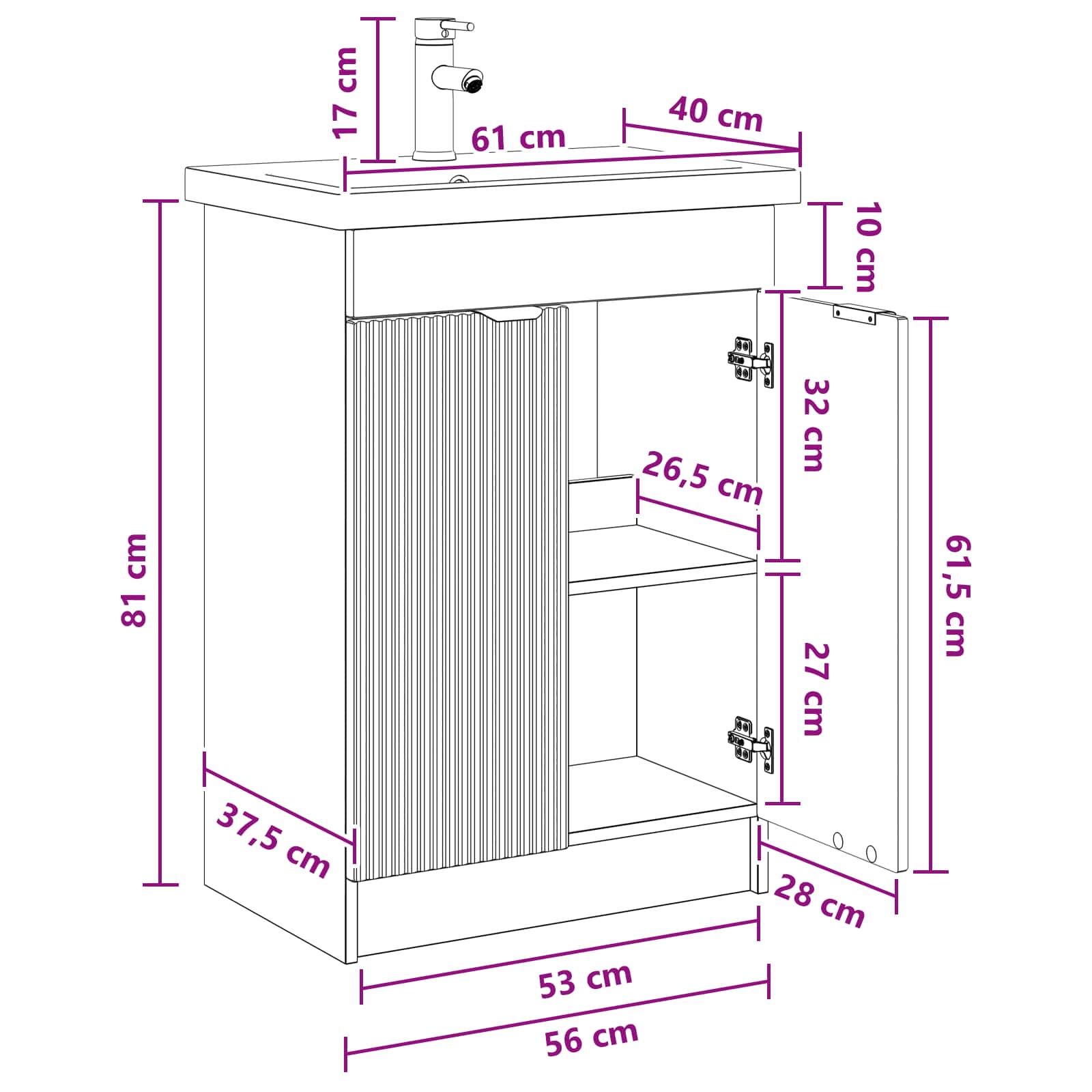 vidaXL Badkamermeubelset Wit 56 x 37,5 x 81 cm Bewerkt hout