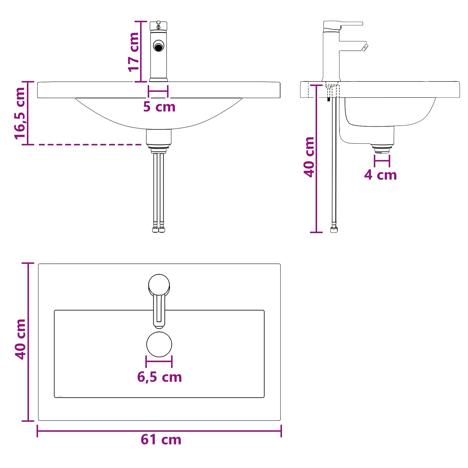 vidaXL Badkamermeubelset Wit 56 x 37,5 x 81 cm Bewerkt hout