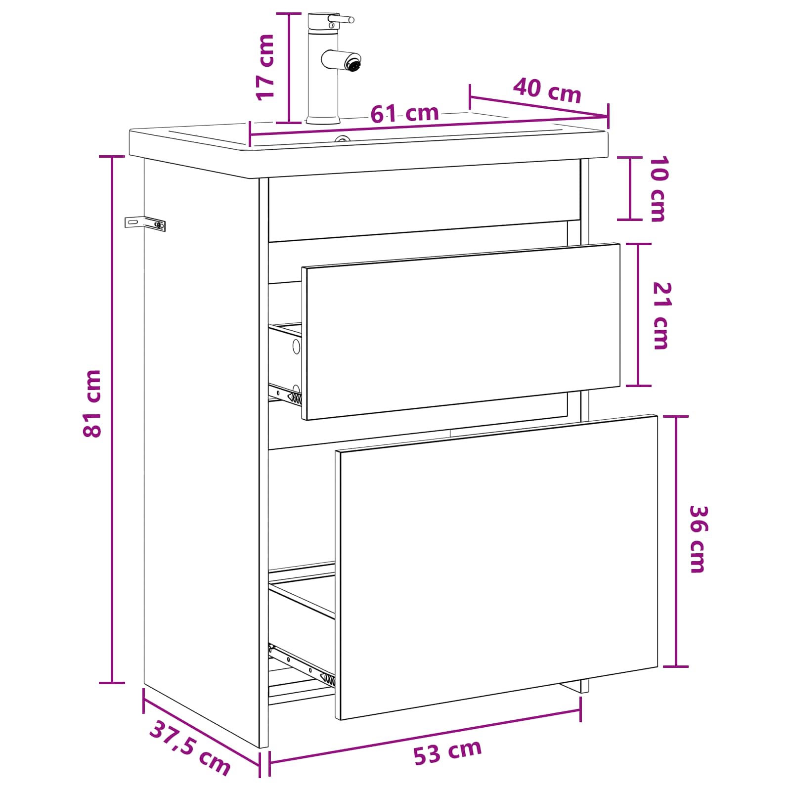 vidaXL Badkamermeubelset Wit 61 x 40 x 84,5 cm Bewerkt hout