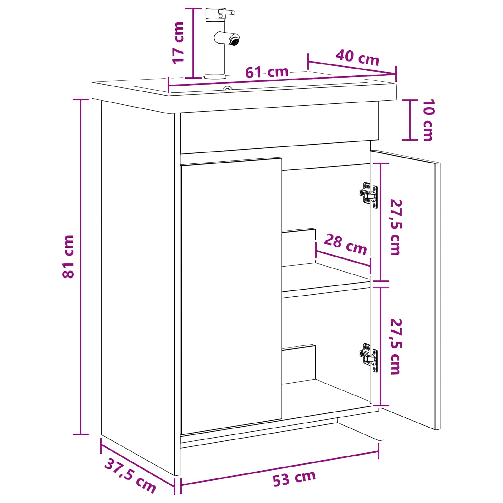 vidaXL Badkamermeubelset Wit 61 x 40 x 84,5 cm Bewerkt hout