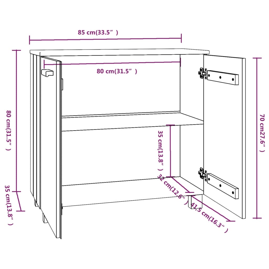 vidaXL Dressoir HAMAR 85x35x80 cm massief grenenhout honingbruin