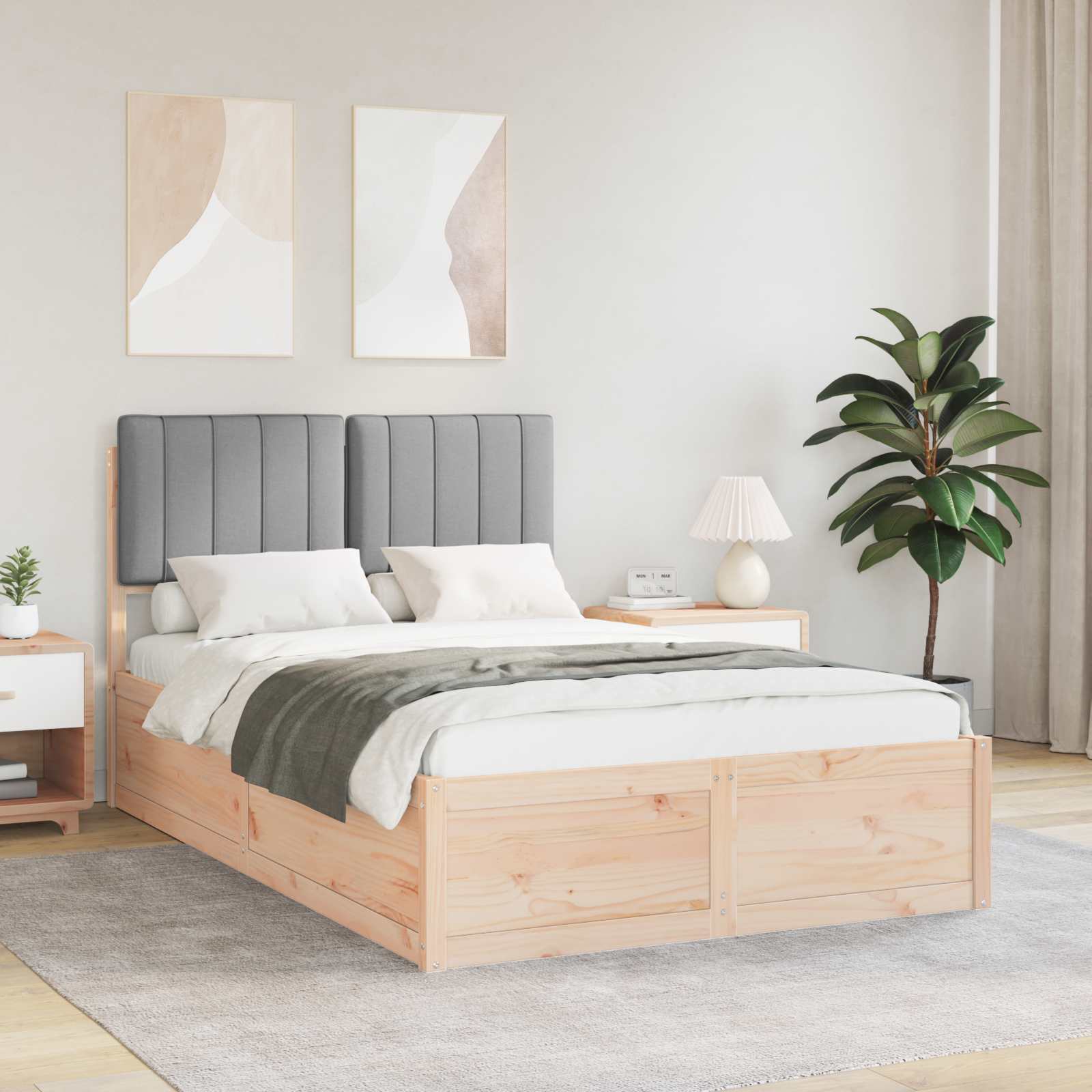 vidaXL Bedframe met Gevoerd Hoofdgedeelte Lichtgrijs 200 x 200 cm