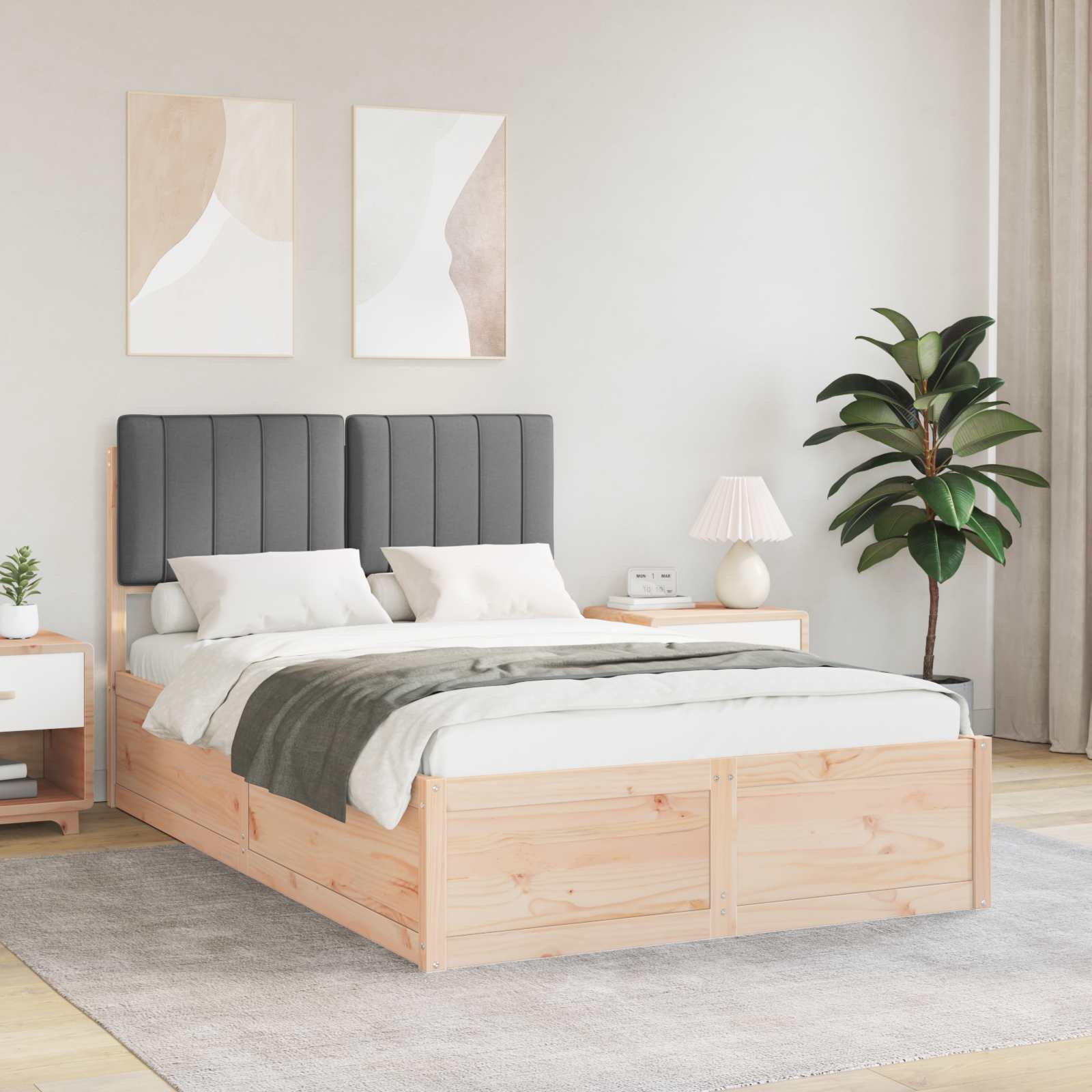 vidaXL Bedframe met Gevoerd Hoofdgedeelte Lichtgrijs 200 x 200 cm