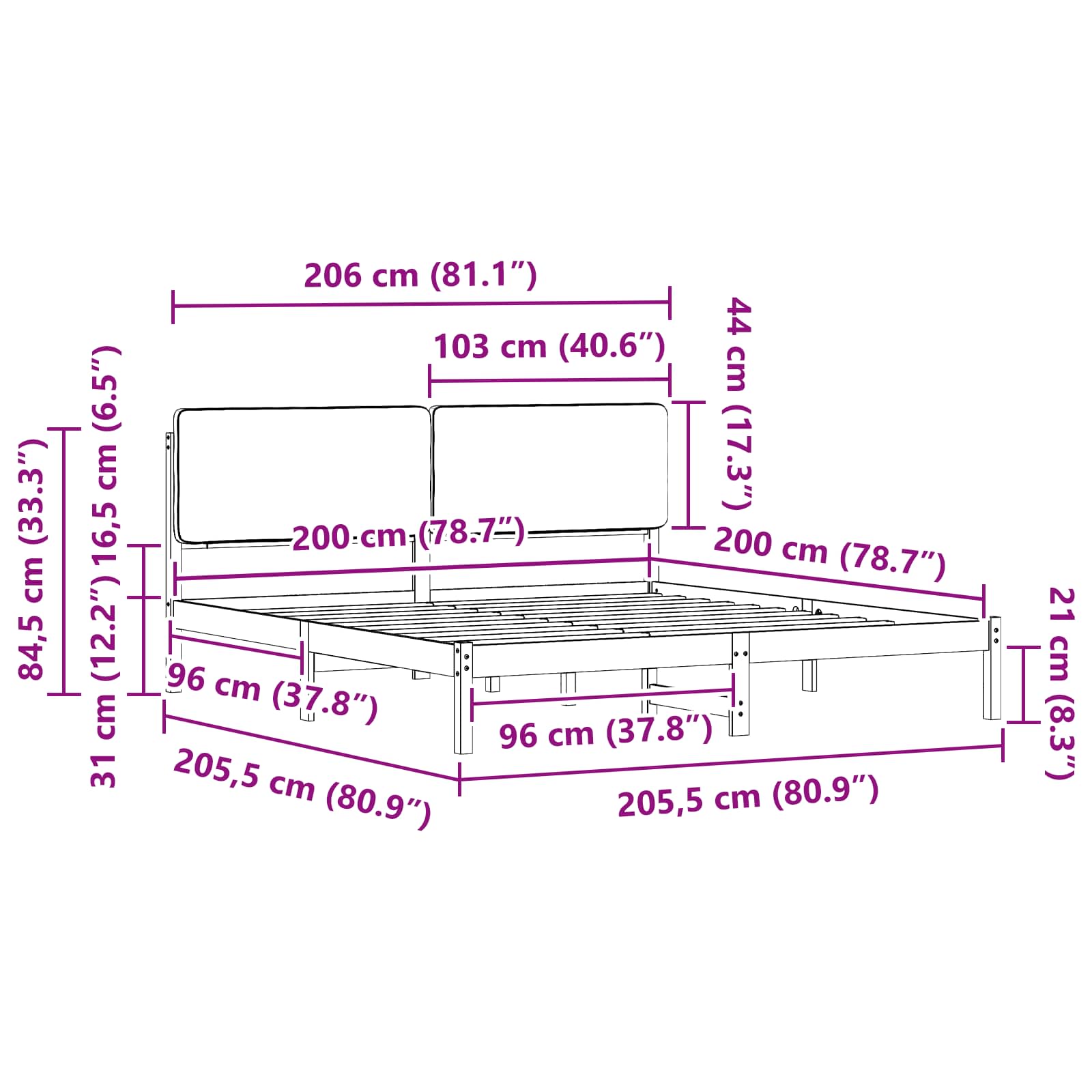 vidaXL Bedframe met Gevoerd Hoofdgedeelte Lichtgrijs 180 x 200 cm