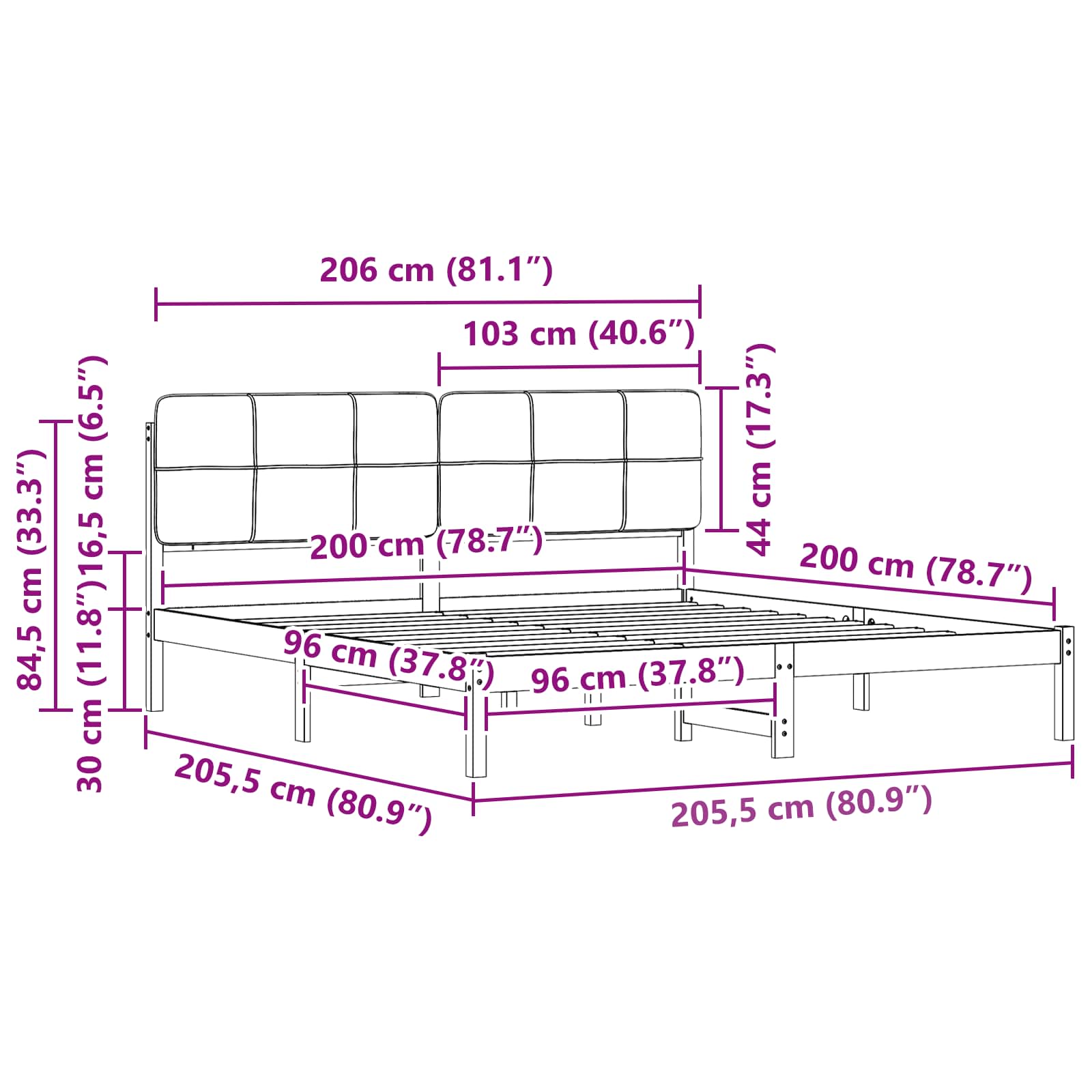 vidaXL Bedframe met Gevoerd Hoofdgedeelte Lichtgrijs 180 x 200 cm