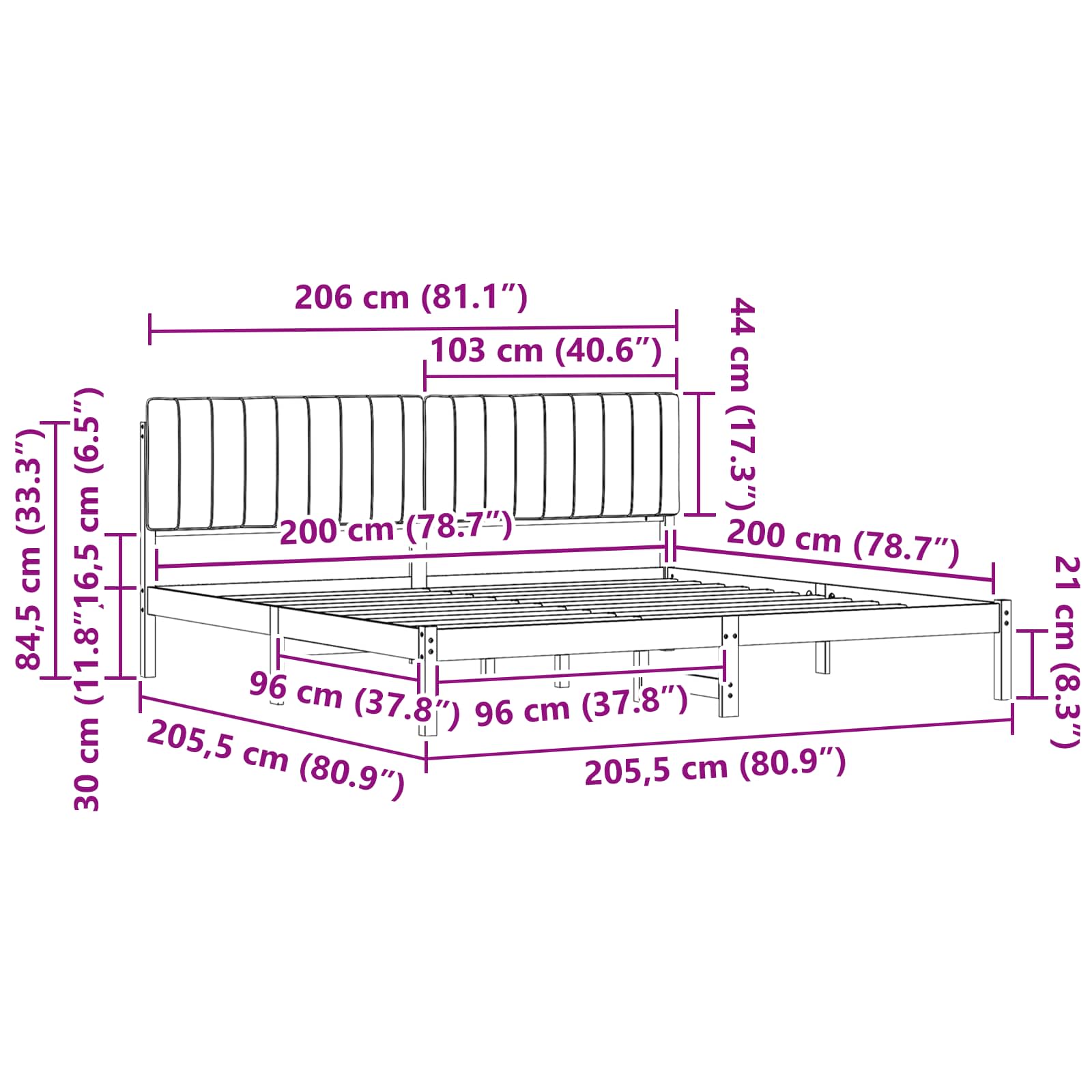 vidaXL Bedframe met Gevoerd Hoofdgedeelte Lichtgrijs 180 x 200 cm