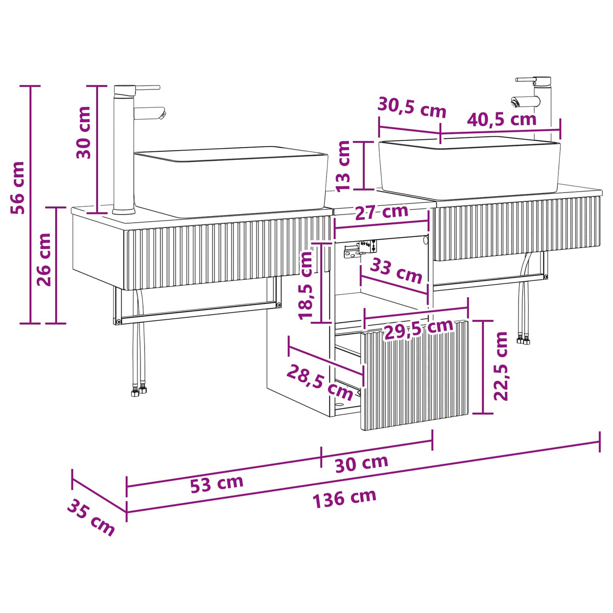 vidaXL Badkamerkastenset 3 st Wit 53 x 35 x 39 cm Bewerkt hout