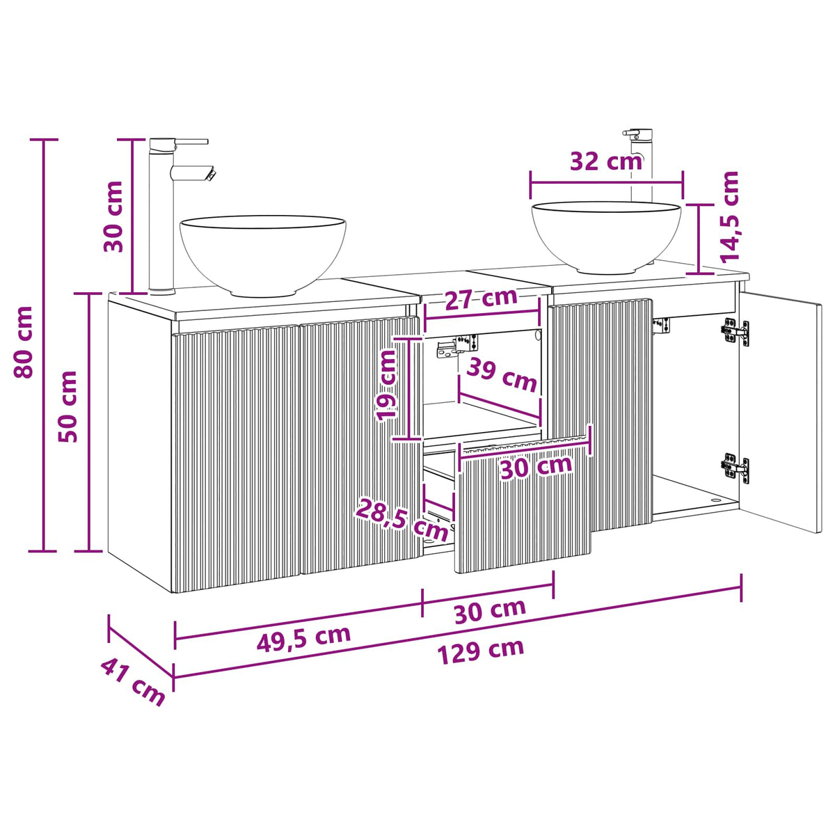 vidaXL Badkamerkastenset 3 st Wit 49,5 x 35 x 63 cm Bewerkt hout