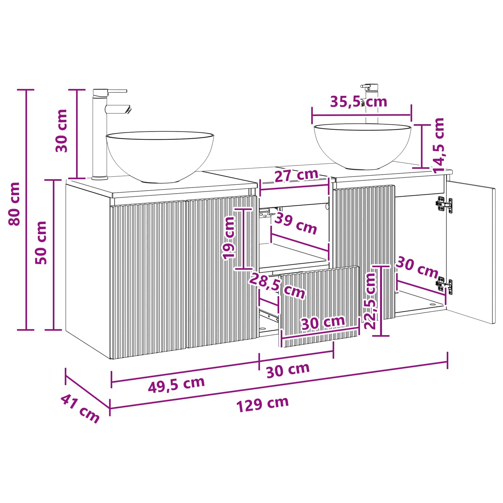vidaXL Badkamerkastenset 3 st Wit 49,5 x 41 x 64,5 cm Bewerkt hout