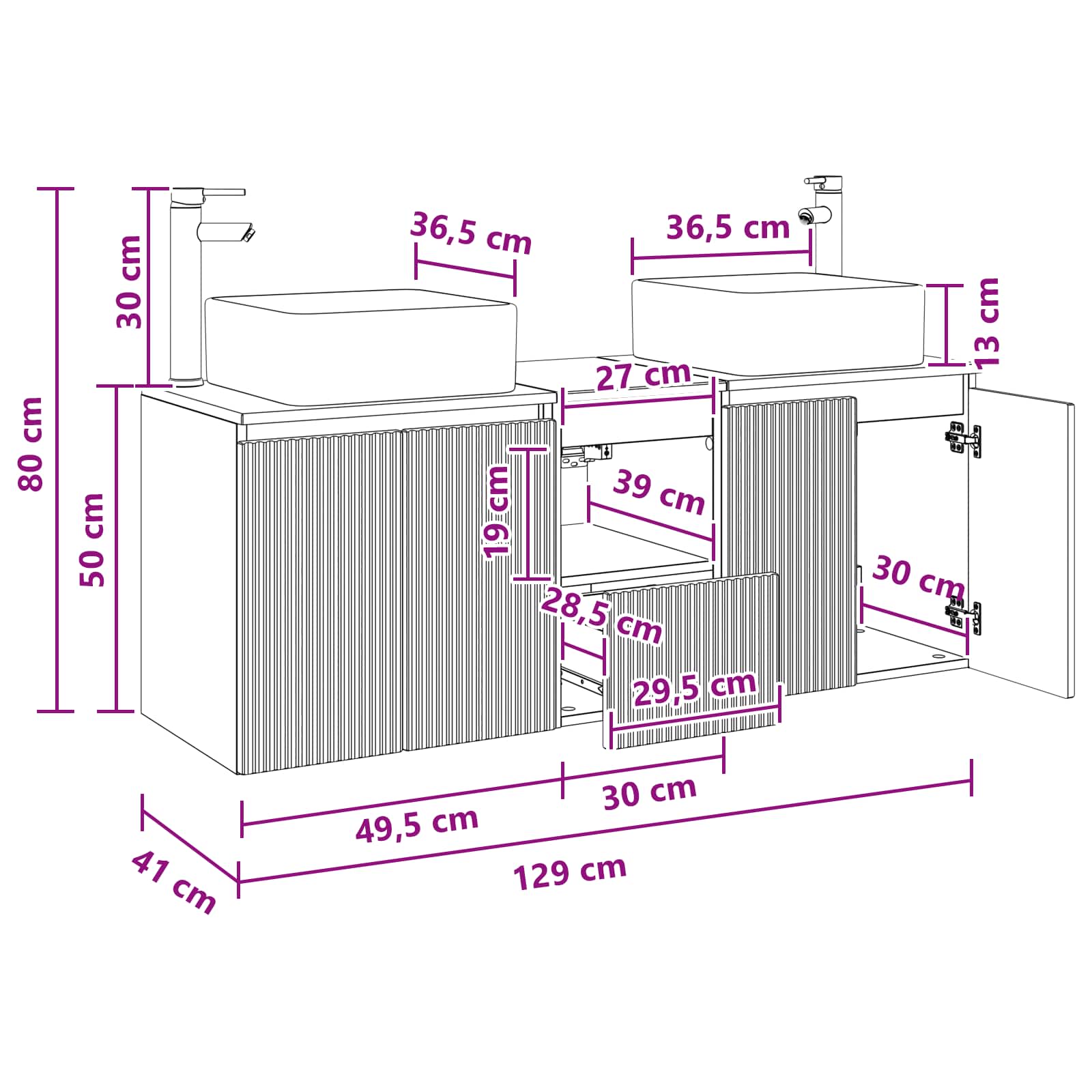 vidaXL Badkamerkastenset 3 st Wit 49,5 x 41 x 63 cm Bewerkt hout