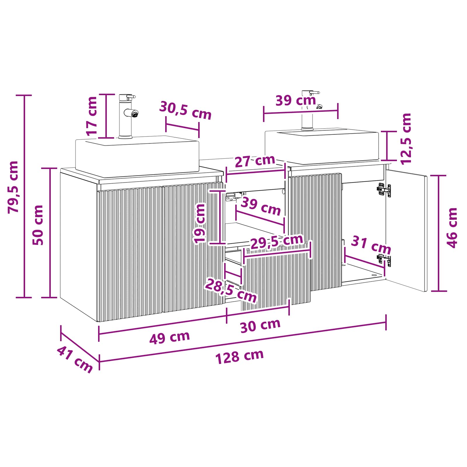 vidaXL Badkamerkastenset 3 st Wit 49,5 x 41 x 62,5 cm Bewerkt hout