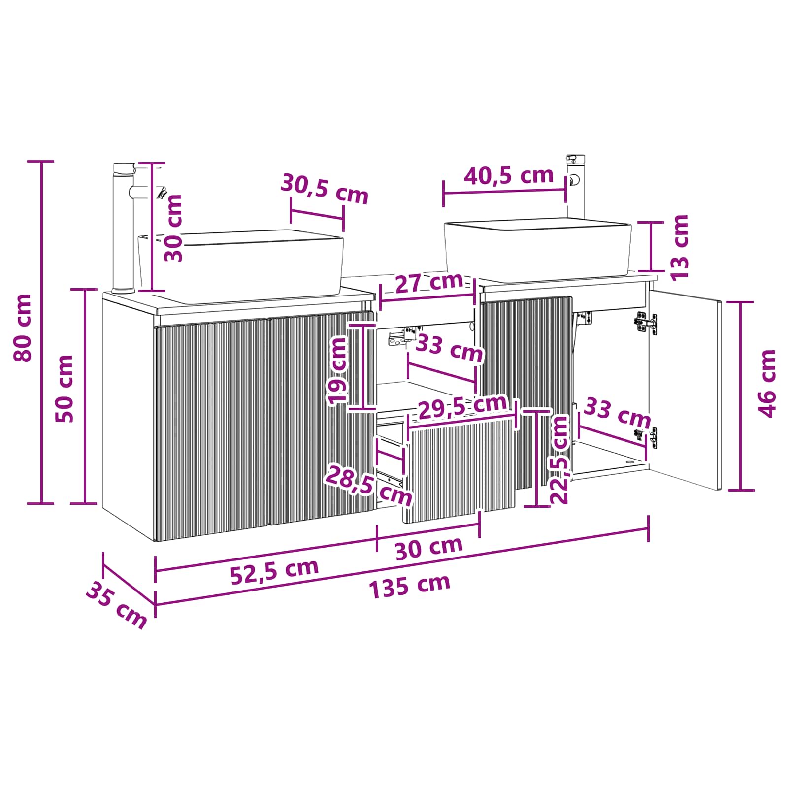 vidaXL Badkamerkastenset 3 st Wit 53 x 35 x 63 cm Bewerkt hout