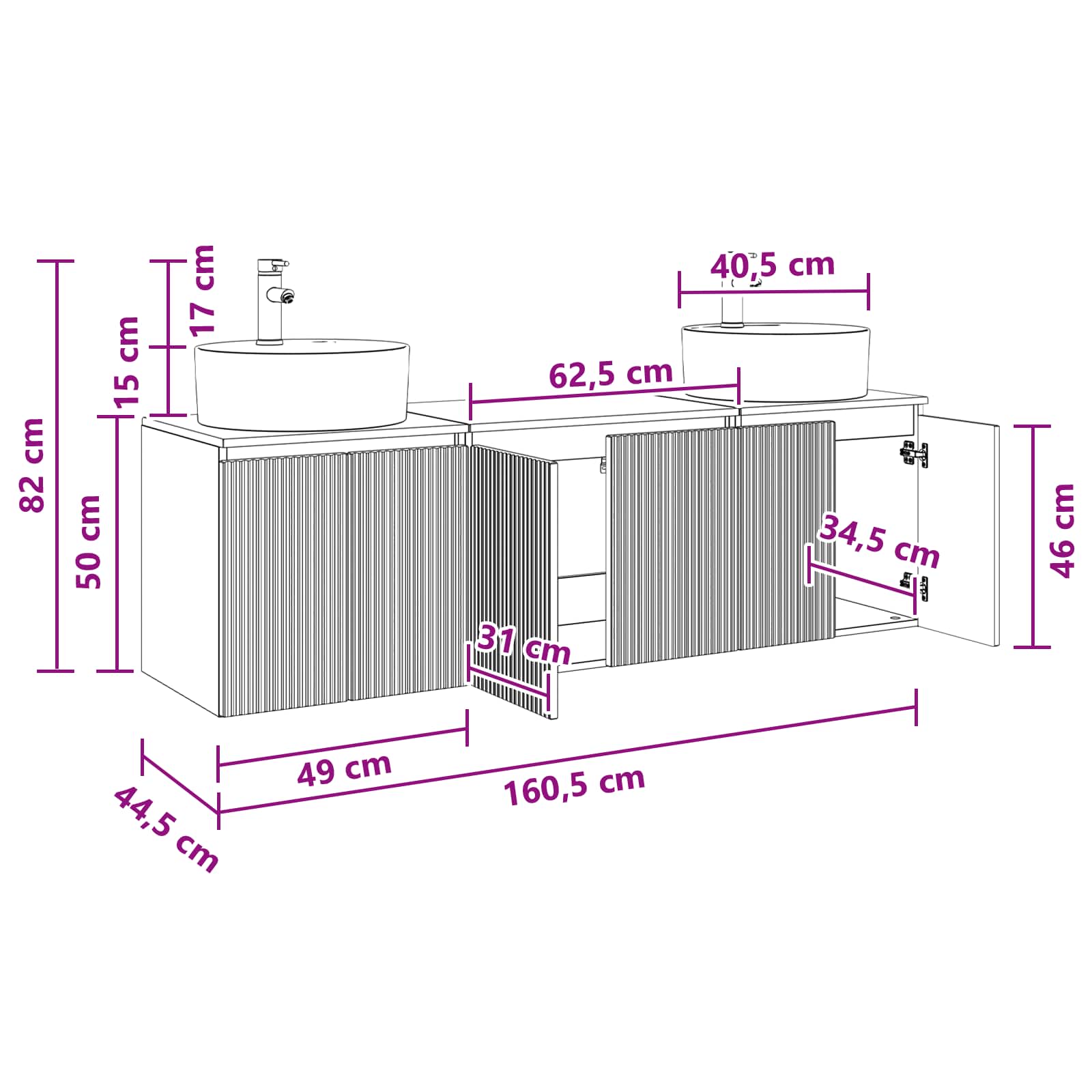 vidaXL Badkamerkastenset 3 st Wit 49,5 x 44,5 x 65 cm Bewerkt hout