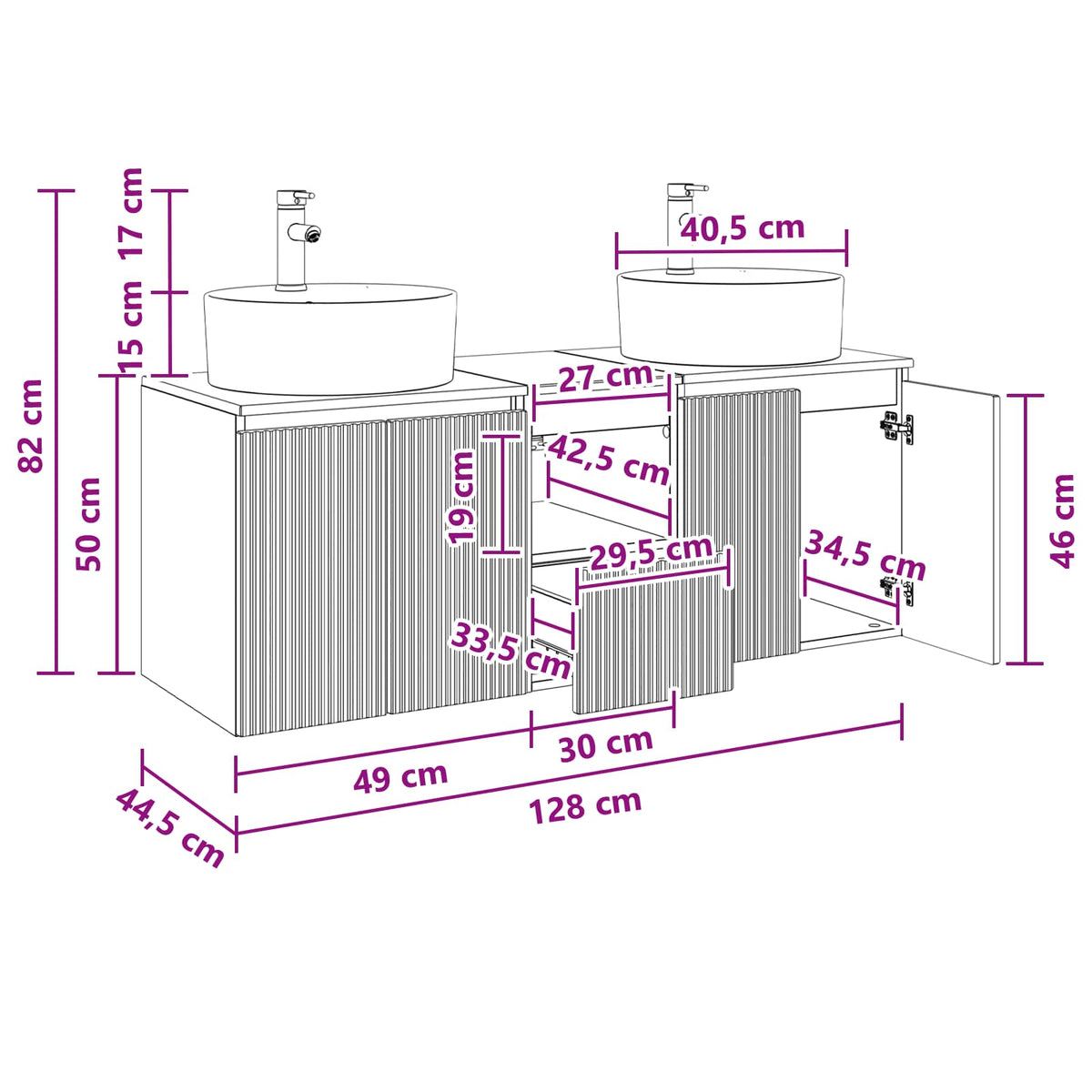 vidaXL Badkamerkastenset 3 st Wit 49,5 x 44,5 x 65 cm Bewerkt hout