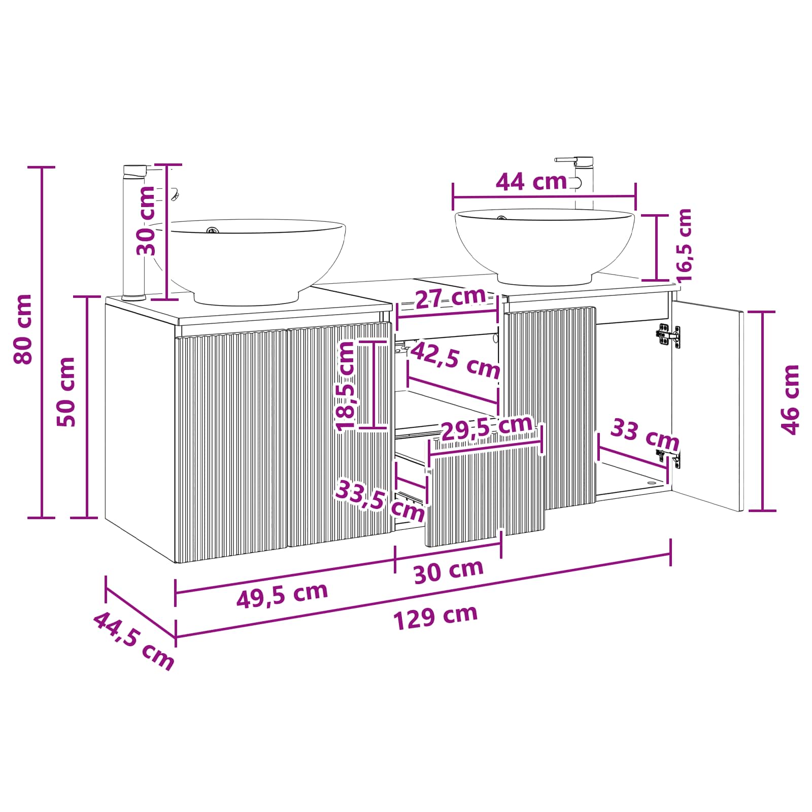 vidaXL Badkamerkastenset 3 st Wit 49,5 x 44,5 x 65 cm Bewerkt hout