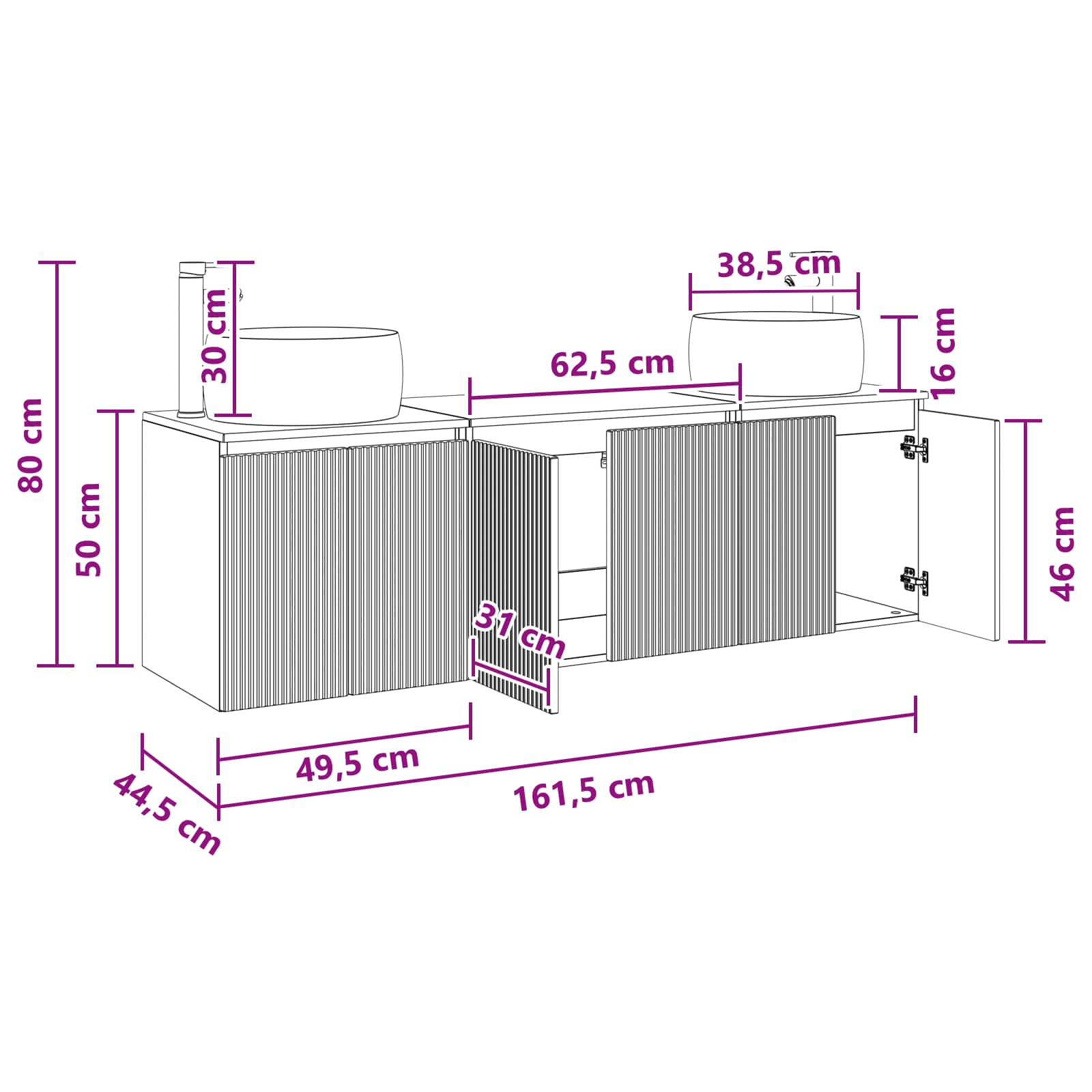 vidaXL Badkamerkastenset 3 st Wit 49,5 x 44,5 x 66 cm Bewerkt hout