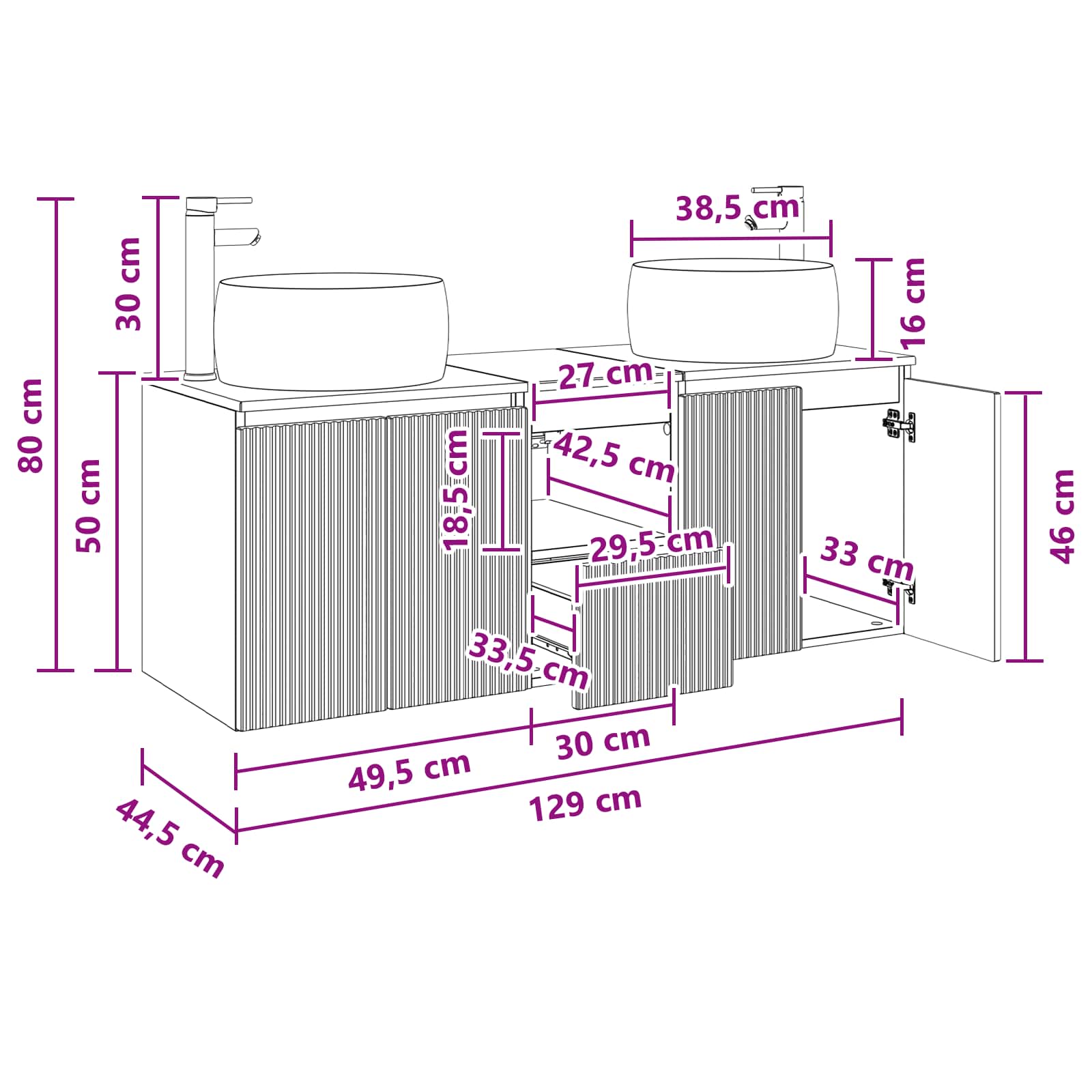 vidaXL Badkamerkastenset 3 st Wit 49,5 x 44,5 x 66 cm Bewerkt hout
