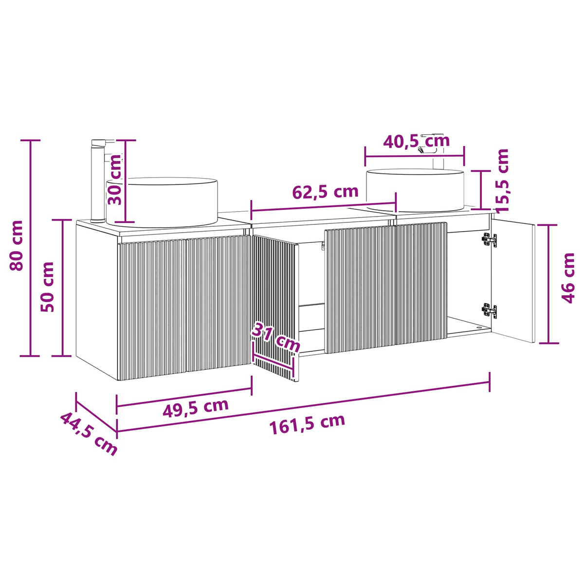 vidaXL Badkamerkastenset 3 st Wit 49,5 x 44,5 x 65,5 cm Bewerkt hout