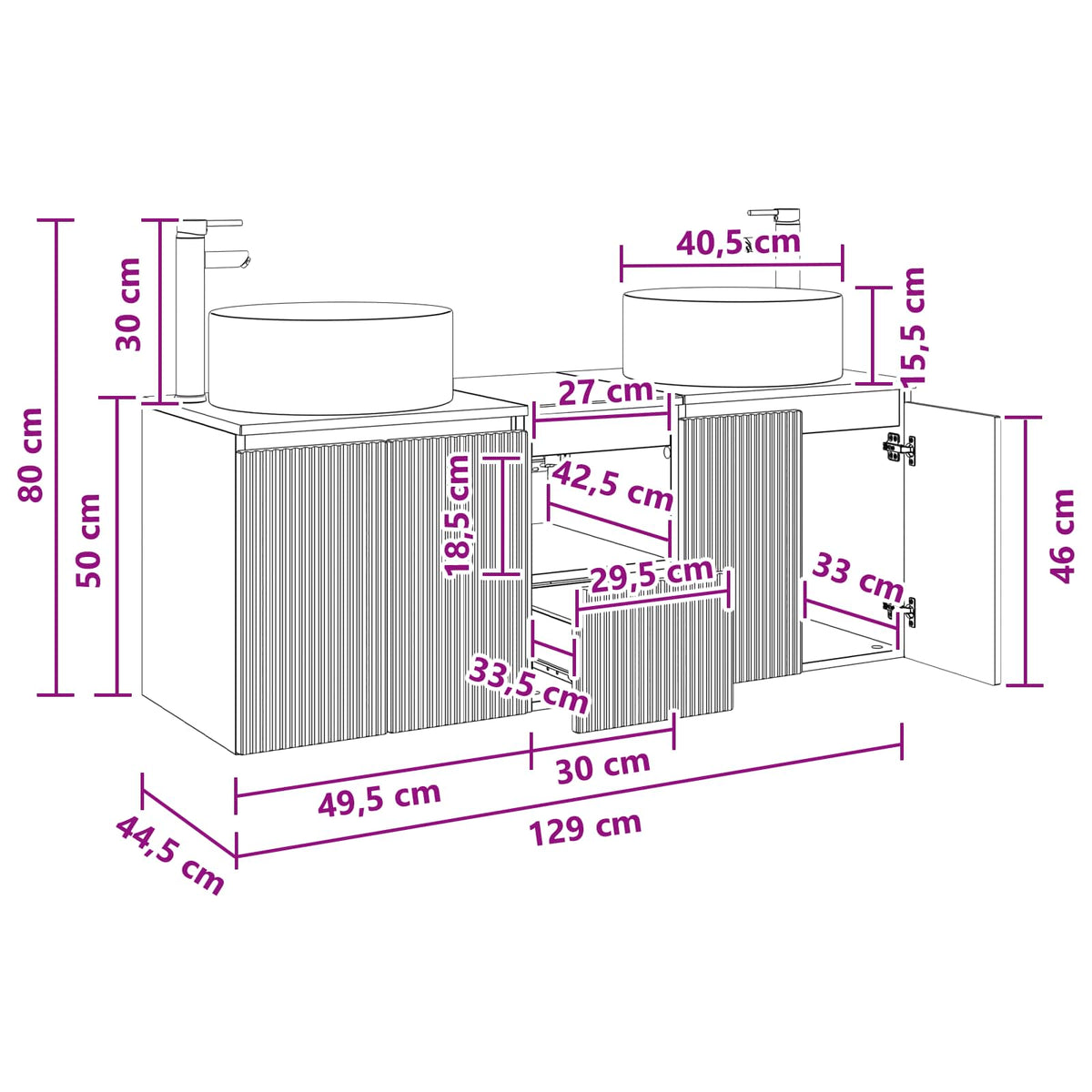 vidaXL Badkamerkastenset 3 st Wit 49,5 x 44,5 x 65,5 cm Bewerkt hout