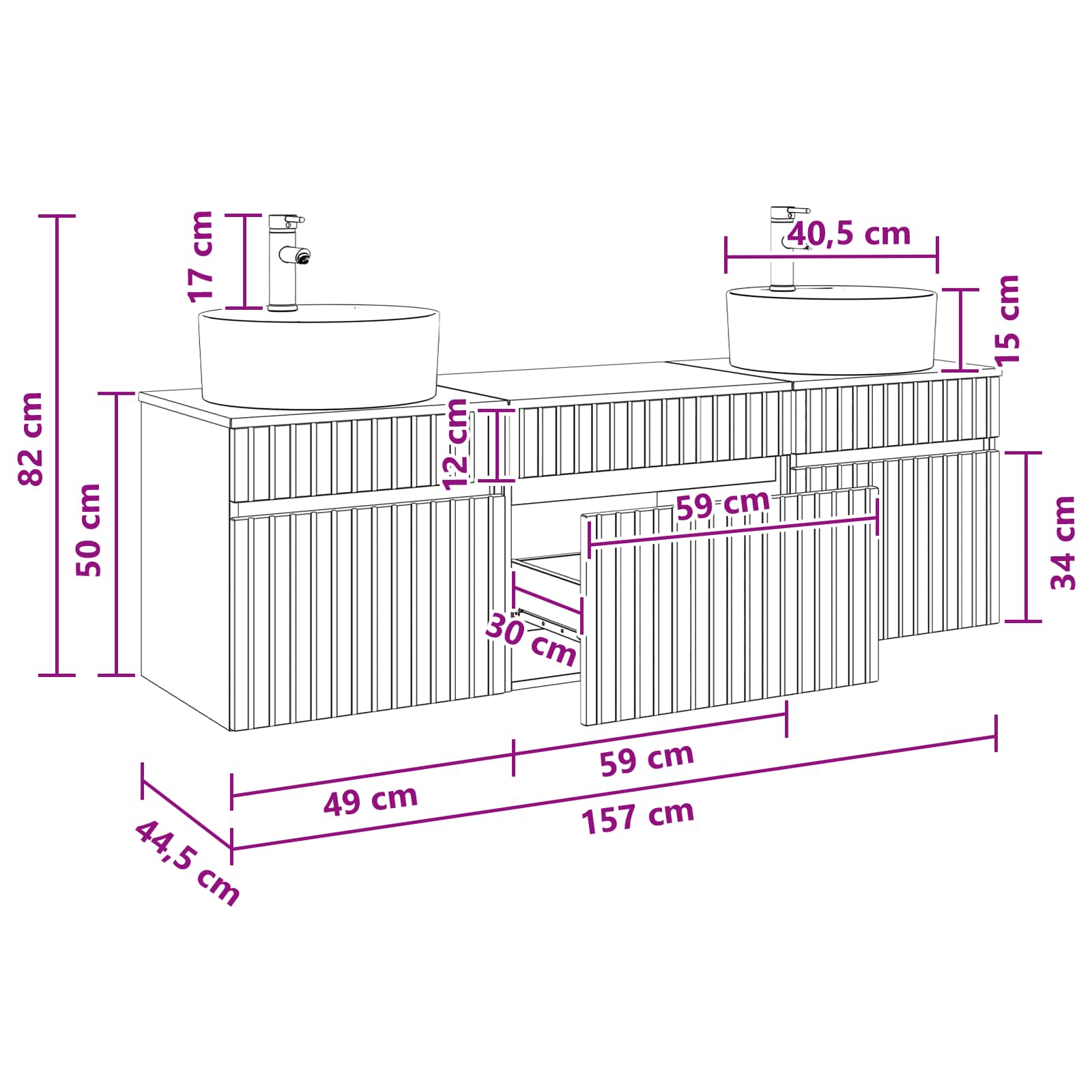 vidaXL Badkamerkastenset 3 st Wit 49 x 44,5 x 65 cm Bewerkt hout