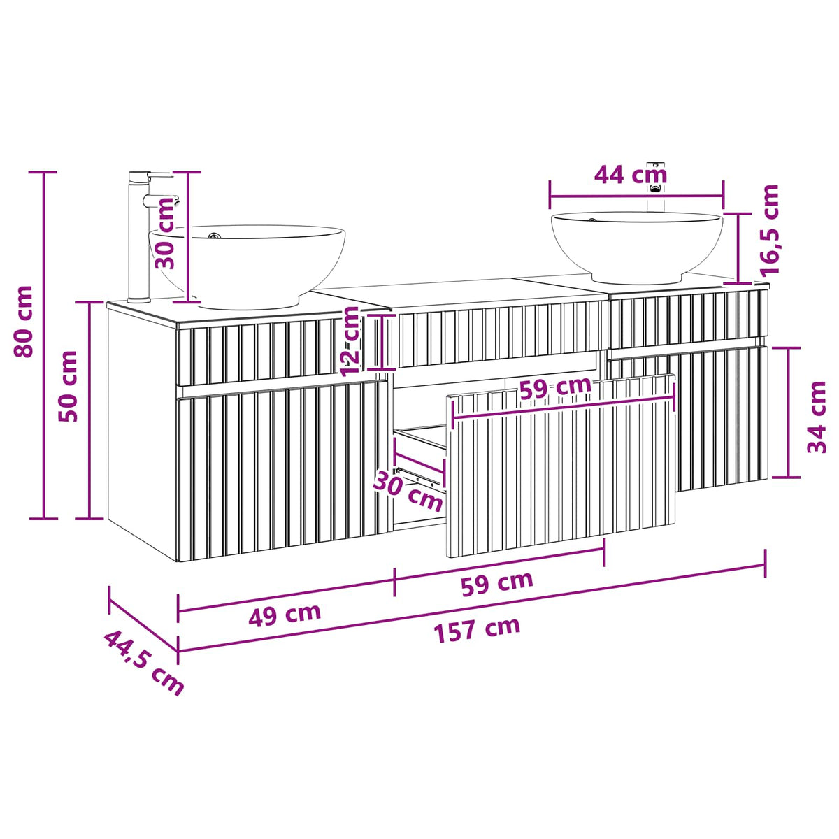 vidaXL Badkamerkastenset 3 st Wit 49 x 44,5 x 66,5 cm Bewerkt hout