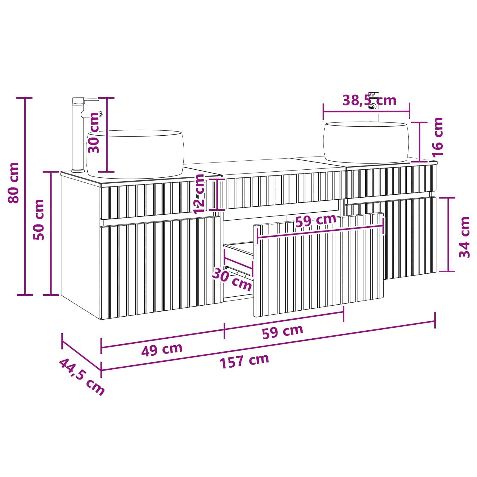 vidaXL Badkamerkastenset 3 st Wit 49 x 44,5 x 66 cm Bewerkt hout