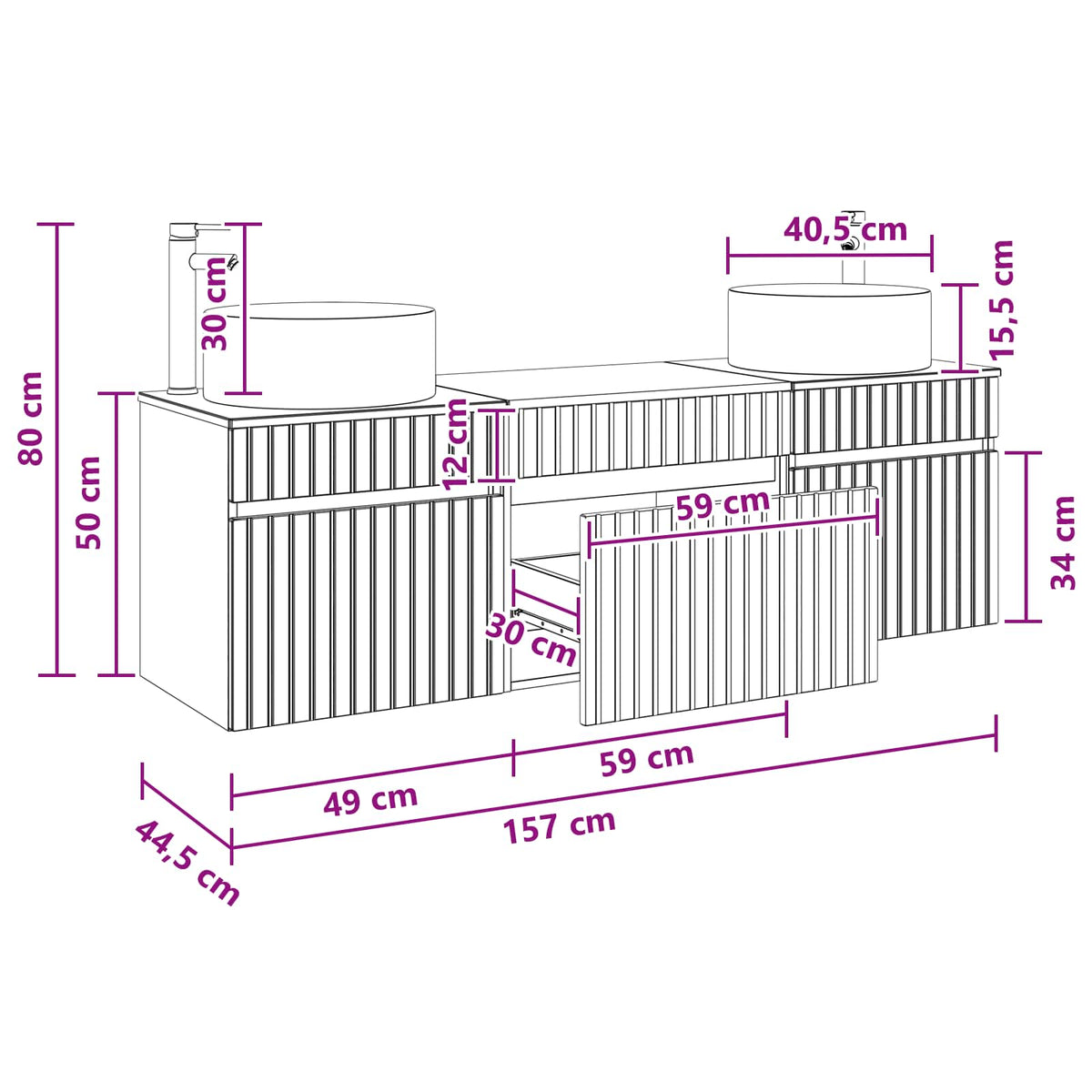 vidaXL Badkamerkastenset 3 st Wit 49 x 44,5 x 65,5 cm Bewerkt hout